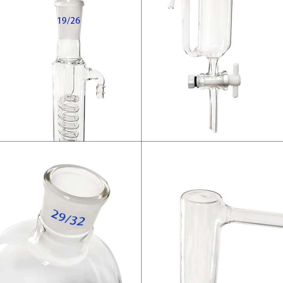 1000ml Dispositivo per distillazione di oli essenziali Kit per vetreria da laboratorio Kit per purificatore per distillatore di acqua a vapore con imbuto separatore per fornelli caldi (1000ml)