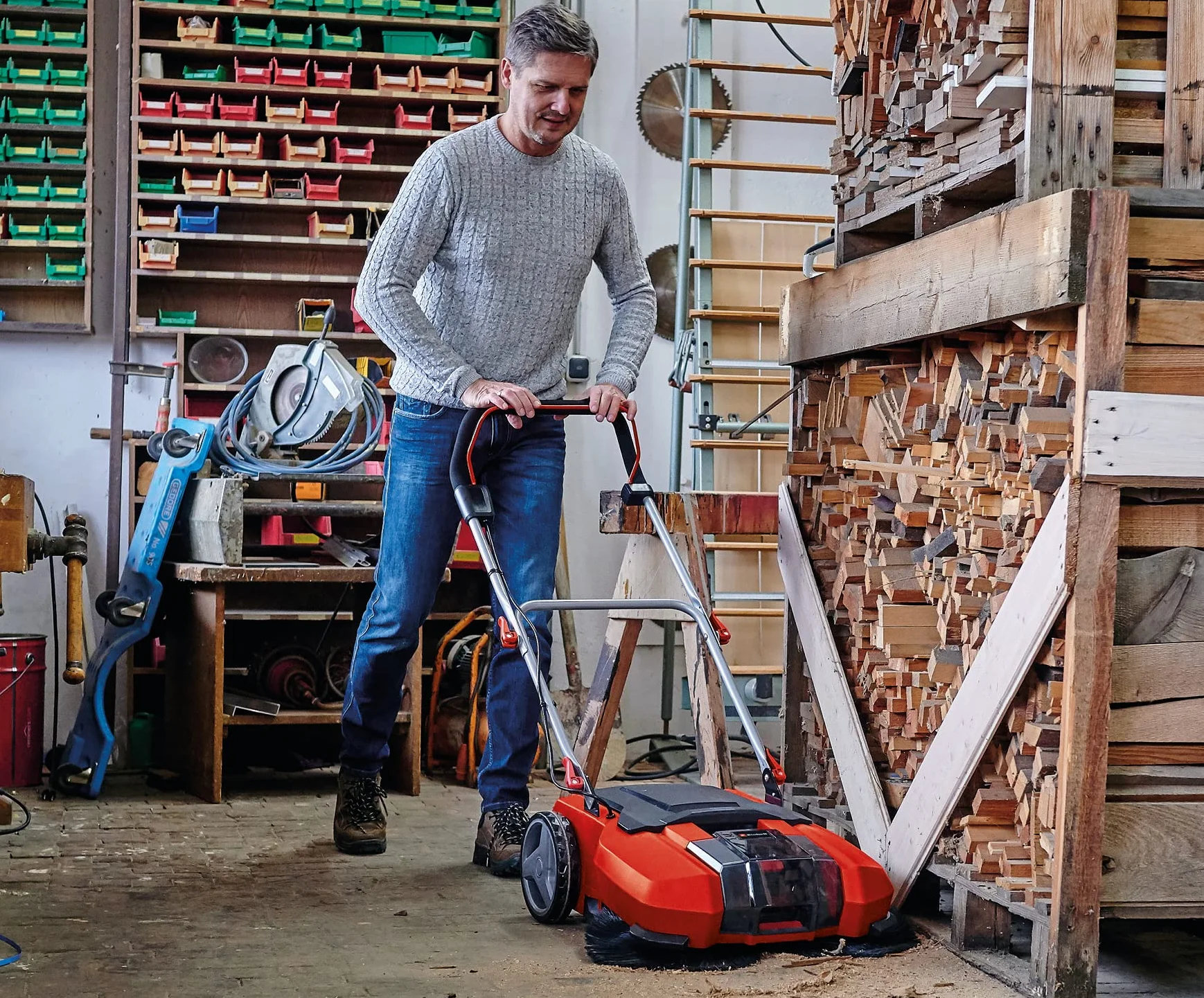 Einhell Spazzatrice A Batteria Te-Sw 18/610 Li-Solo Power X-Change (Ioni Di Litio, 18 V, Contenitore Per Sporcizia Da 20 Litri, Posizione Di Parcheggio, Guarnizione Amovibile, Interruttore On/Off)