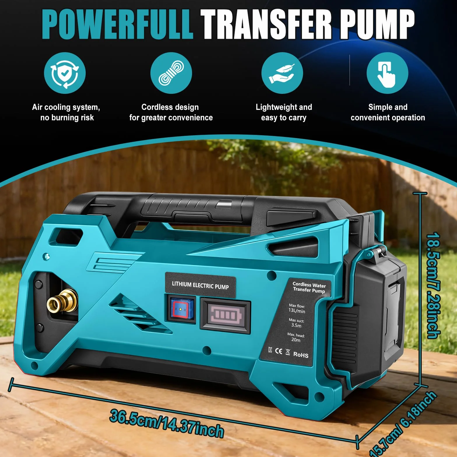 Pompa dell'acqua compatibile con batteria Makita da 18 V, senza fili, pompa elettrica autoadescante per casa, piscina, camper, giardino, vasca idromassaggio, stagno acquario (senza batteria)