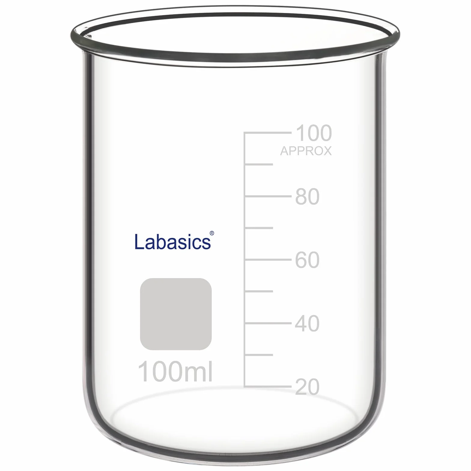 Labasics Becher in Vetro Borosilicato senza Beccuccio, Recipiente Resistente Agli Sversamenti per Miscelazione e Conservazione in Laboratorio, 100 ml