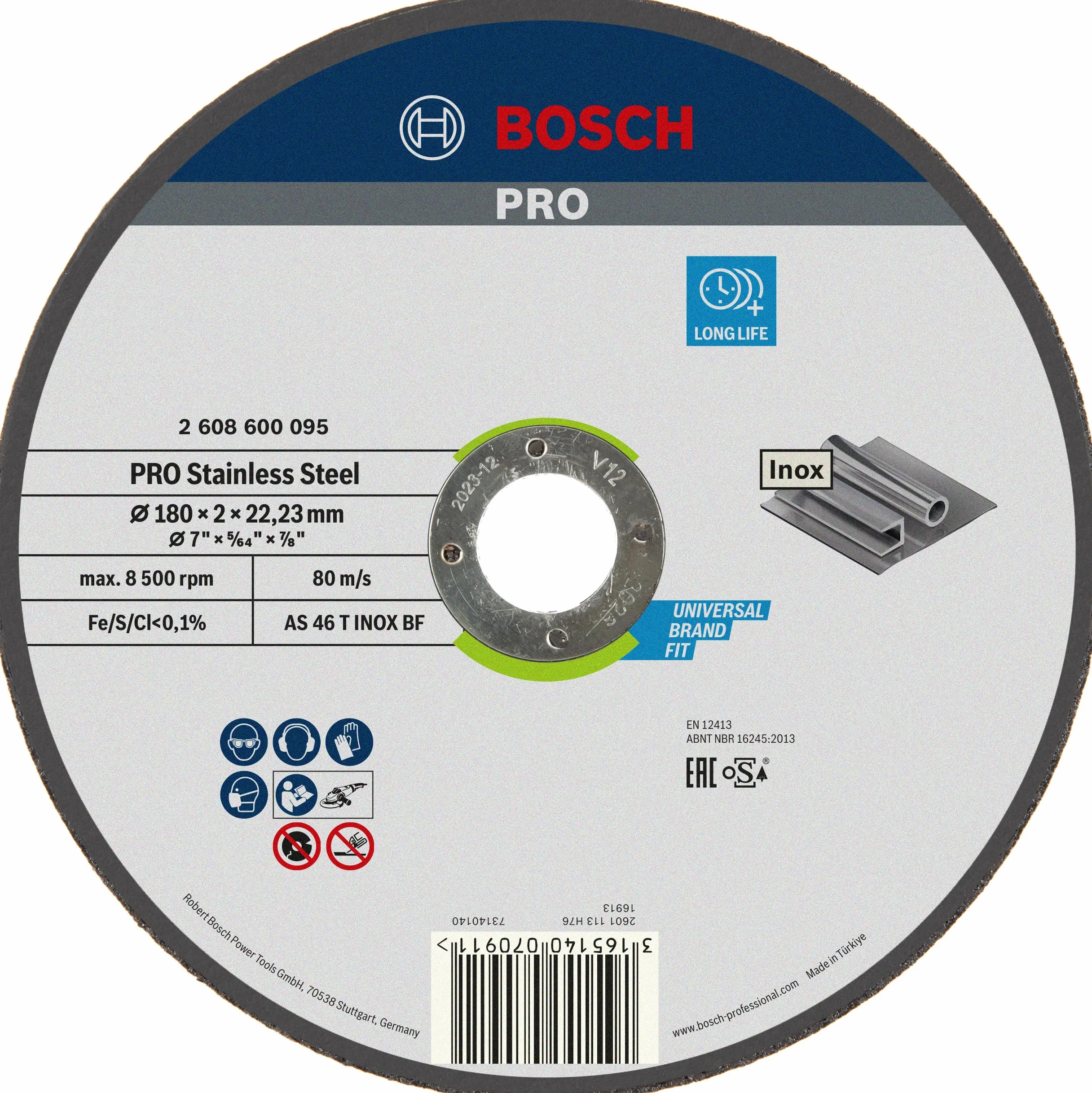 Bosch 1x Mola da taglio PRO Stainless Steel di lunga durata grandi, foro 22,23 mm (per Acciaio inossidabile, Ø 180 mm, Professional Accessorio Smerigliatrice angolare grande)