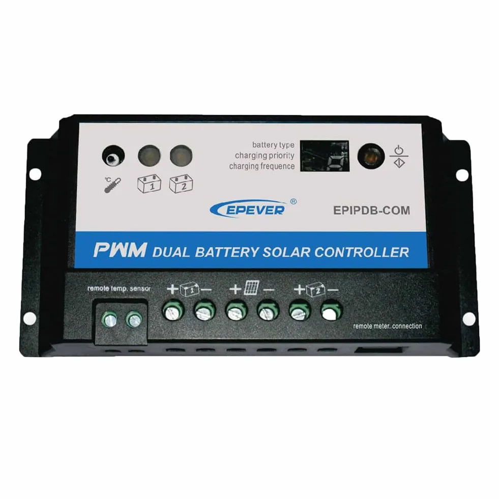 SolaMr 20A PWM Regolatore di Carica Solare 12V/24V per Duo-Batteria Regolatore di Carica Solare con Indicatore LED per Camper, Roulotte e Barche - EPIPDB-COM-20