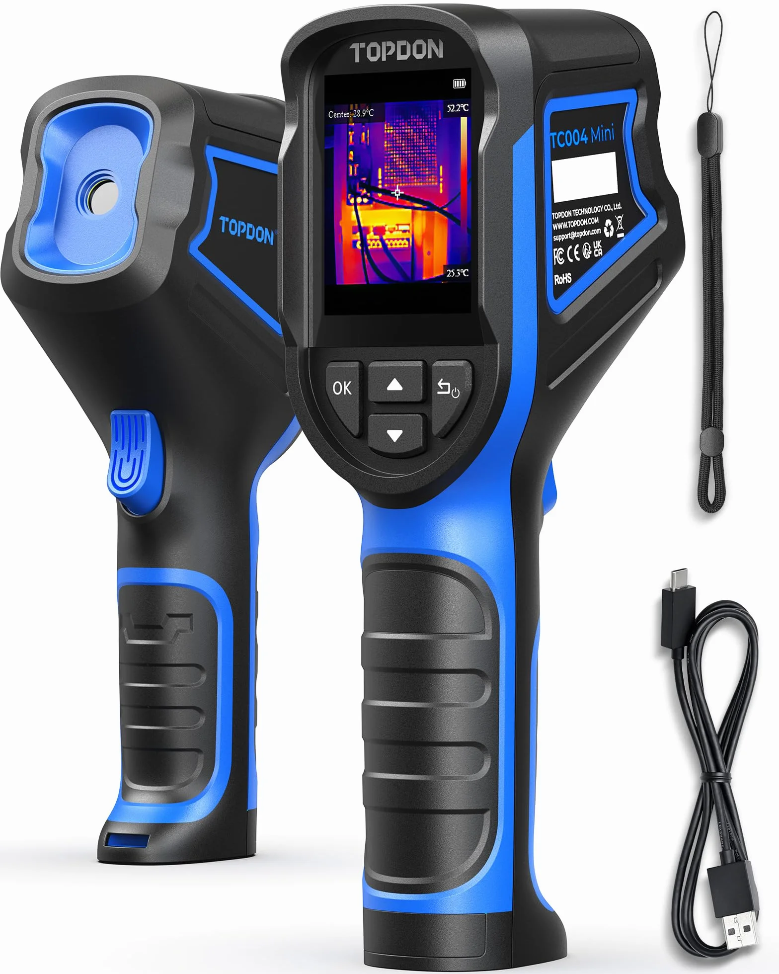 TOPDON Termocamera TC004 Mini, 240x240 IR Telecamera Termica con 15 Ore Batteria, -20°C~450°C, 25 Hz Termocamera Professionale Portatile per HVAC, Perdite Acqua, Manutenzione Casa ed Elettriche