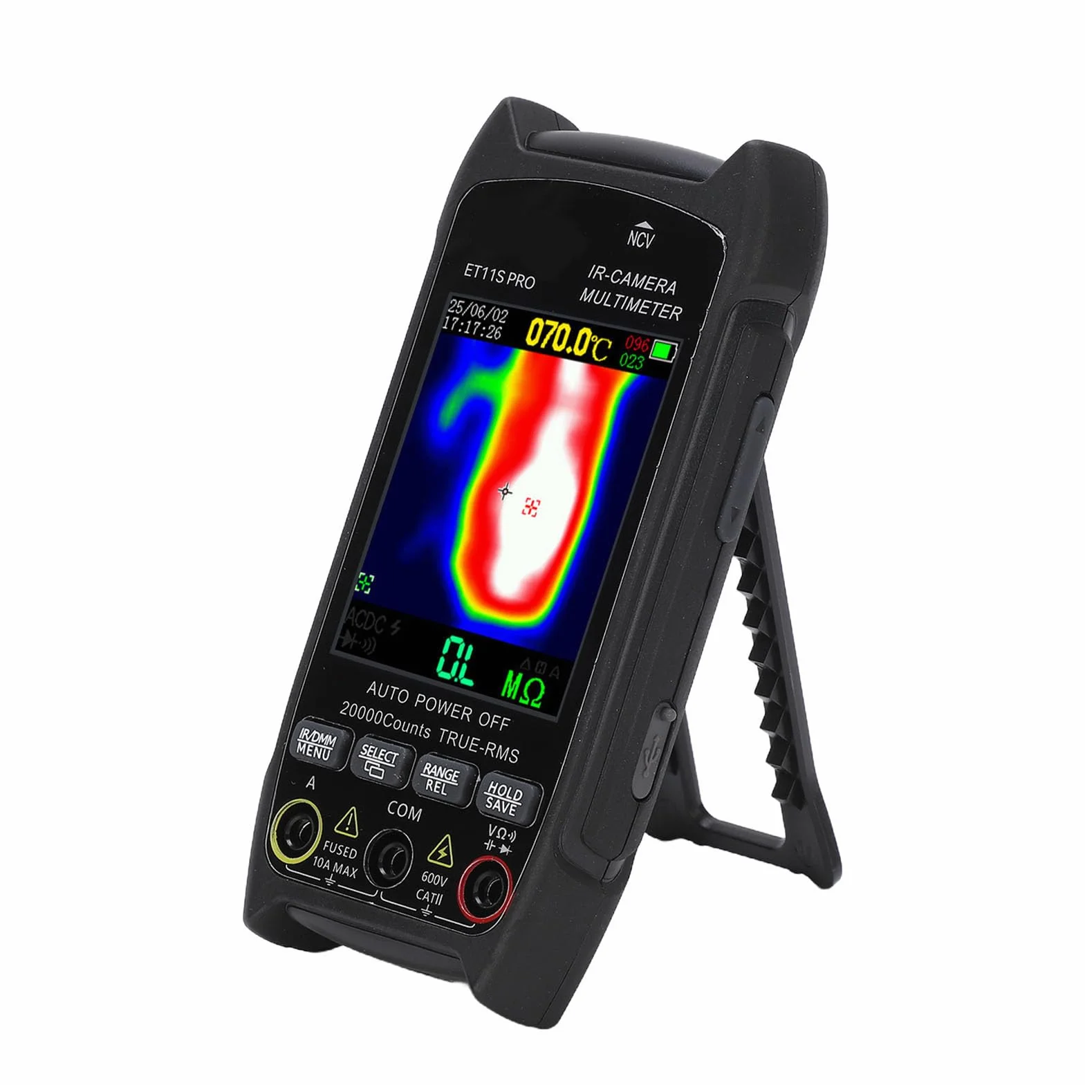 Jectse Multimetro Palmare con Termocamera, Display con Risoluzione a Infrarossi 32x32 240x240 con Rilevamento della Tensione Senza Contatto NCV, per Elettricisti e Tecnici