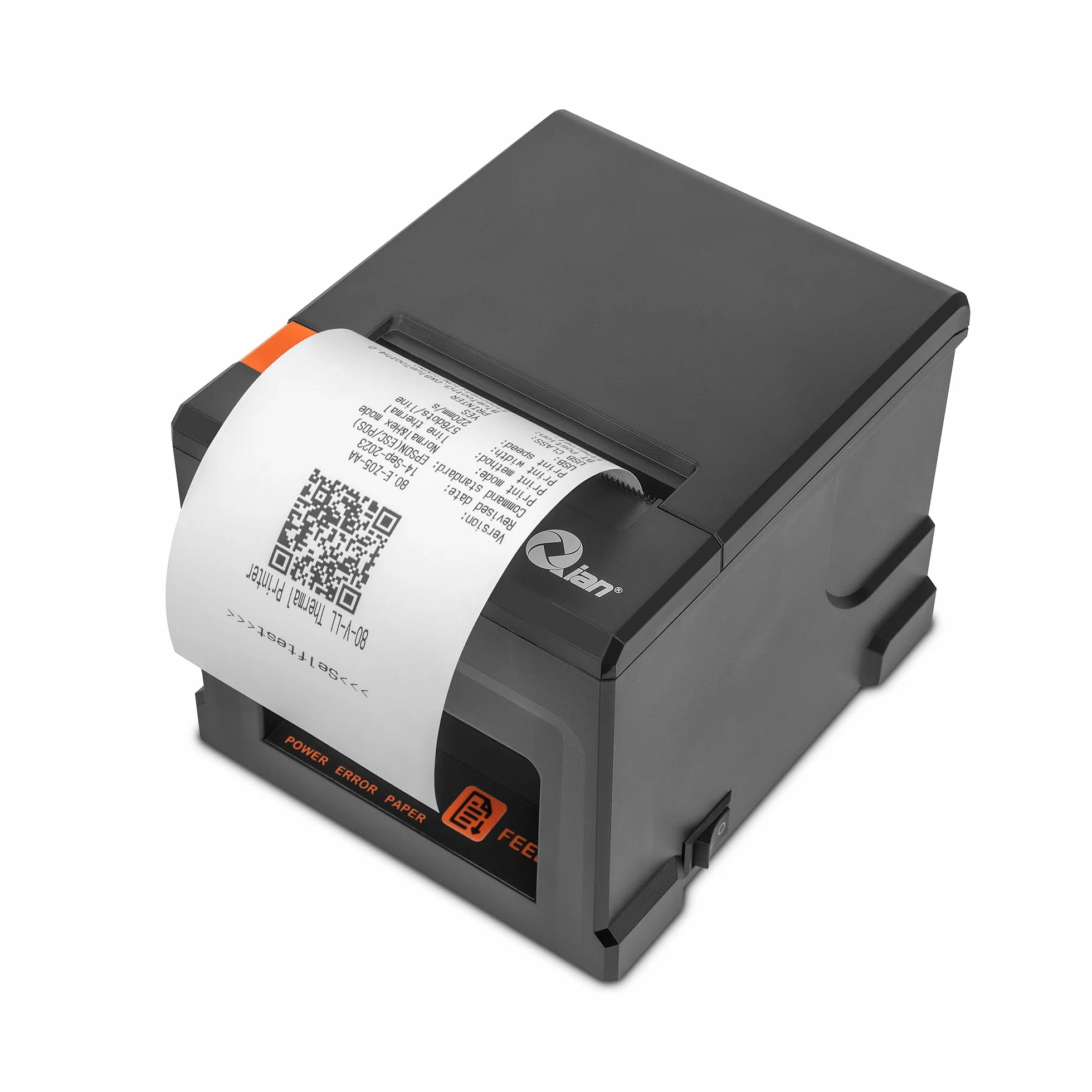 Stampante Termica per ricevute Qian Stampante POS da 80 mm Taglio Automatico ESC/POS | velocità 220 mm/s | Driver Windows, MacOS, Linux | Supporto a Parete | Connessione USB, LAN (Ethernet).