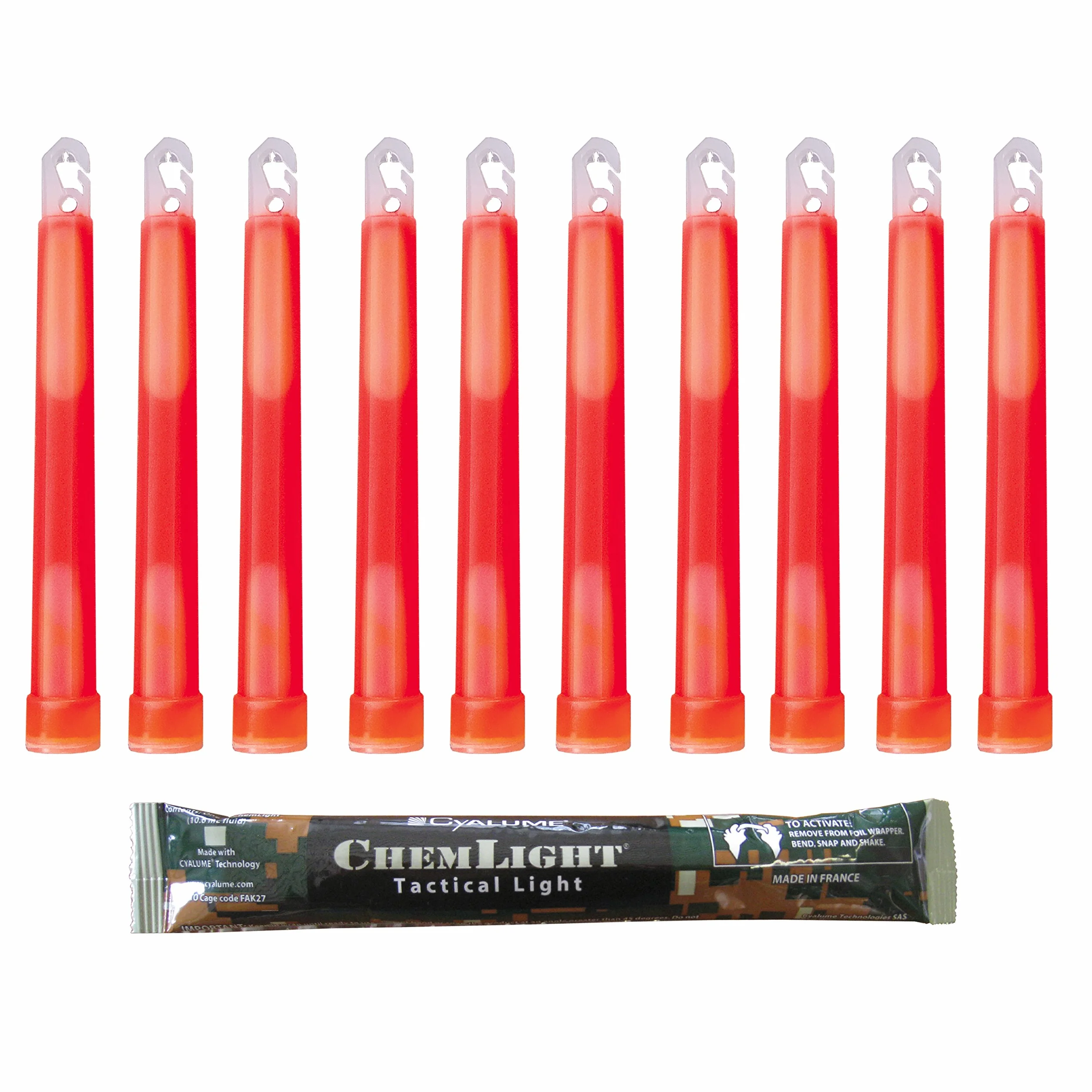 Cyalume Bastoncino luminoso rosso militare ChemLight Lightsticks 15cm - Light Sticks ultra-luminosi 12 ore (Scatola da10)