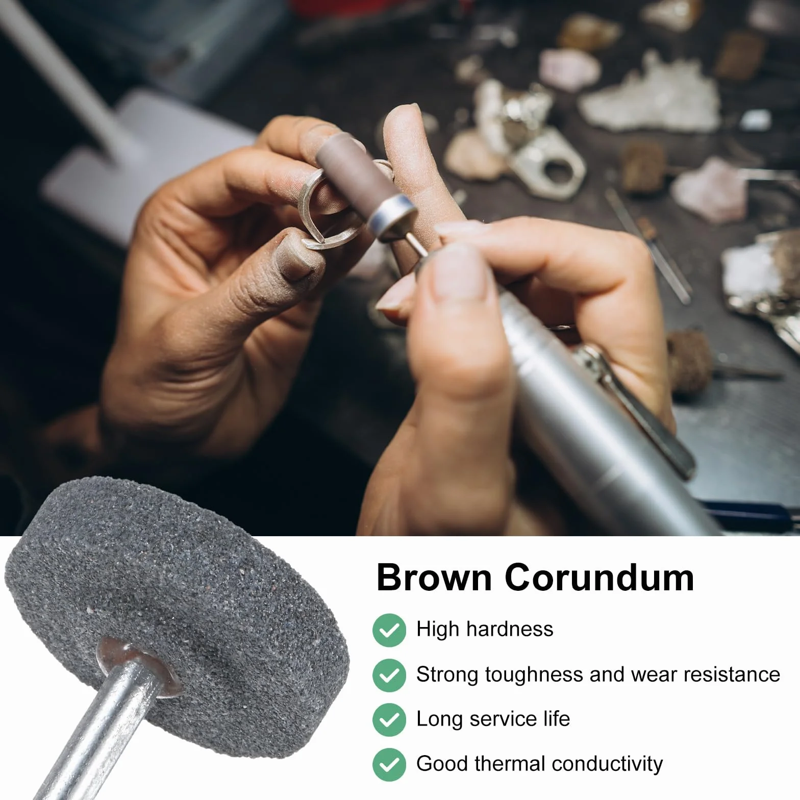 M METERXITY 3-Pack Ruote Abrasive In Pietra Montate, 1/4 Pollici(6mm) Albero In Ossido Di Alluminio Per Levigatura E Lucidatura, 1.57 Pollici(40mm) Diametro 80 Grana Punta [Grigio]