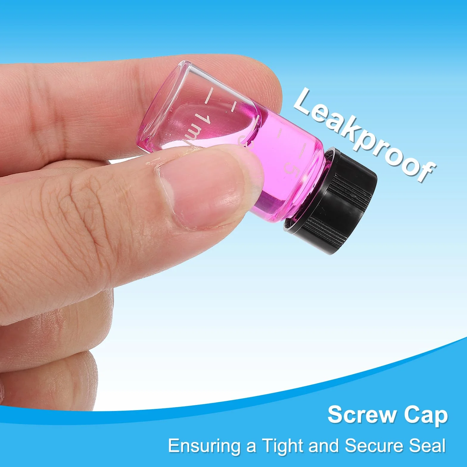 PATIKIL 4pz 5ml Piccoli Viali Vetro Trasparente con Tappo a Vite Nero, Bottiglie Campionamento Graduato Vetro Borosilicato Conservare Solidi Liquidi e Polveri