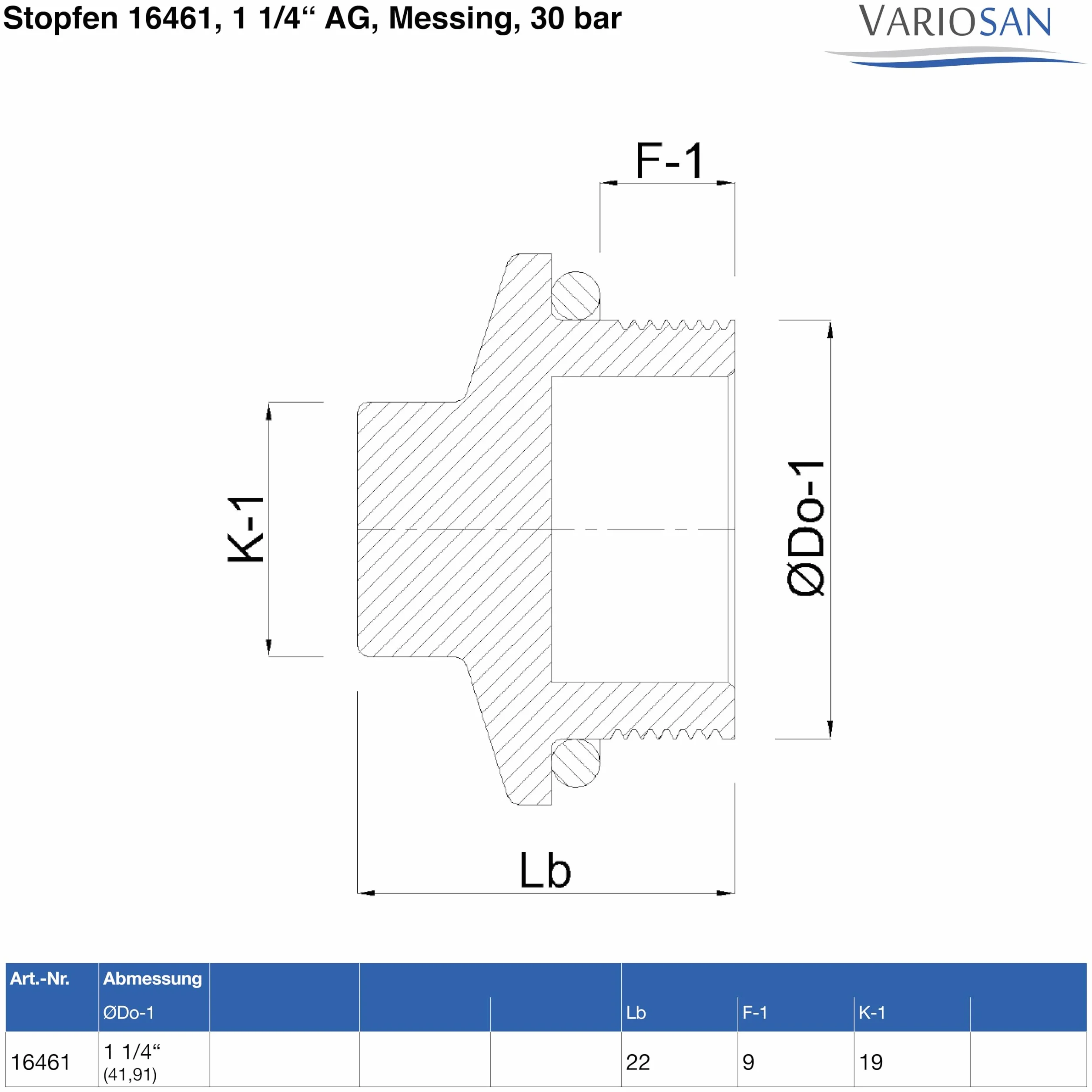 VARIOSAN Tappo 16461 1 1/4" AG ottone 30 bar