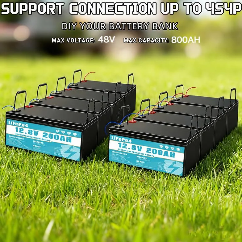 Batterie Ricaricabili,LiFePO4 Batteria da 12V 200Ah al litio ferro fosfato, dotata di BMS da 200 A, durata superiore a 8 anni, adatta per campeggio,alimentazione di emergenza, ecc.