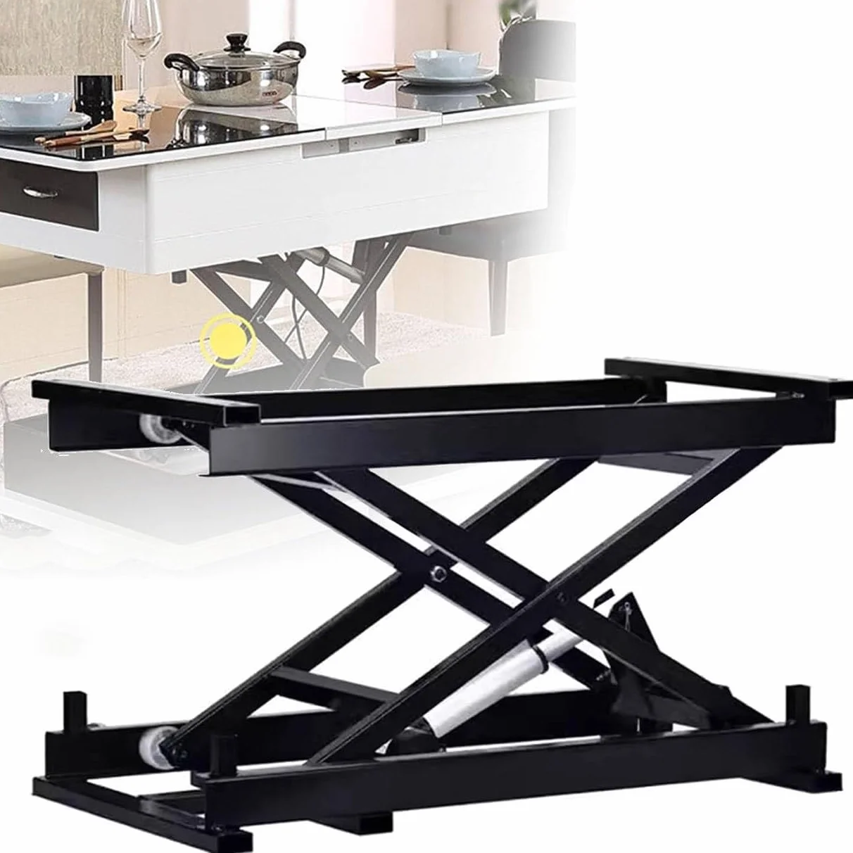 Tavolo elevatore elettrico a forbice con telecomando wireless, altezza regolabile per movimentazione materiali, capacità 50/100/150 kg, ideale per magazzini e fabbriche