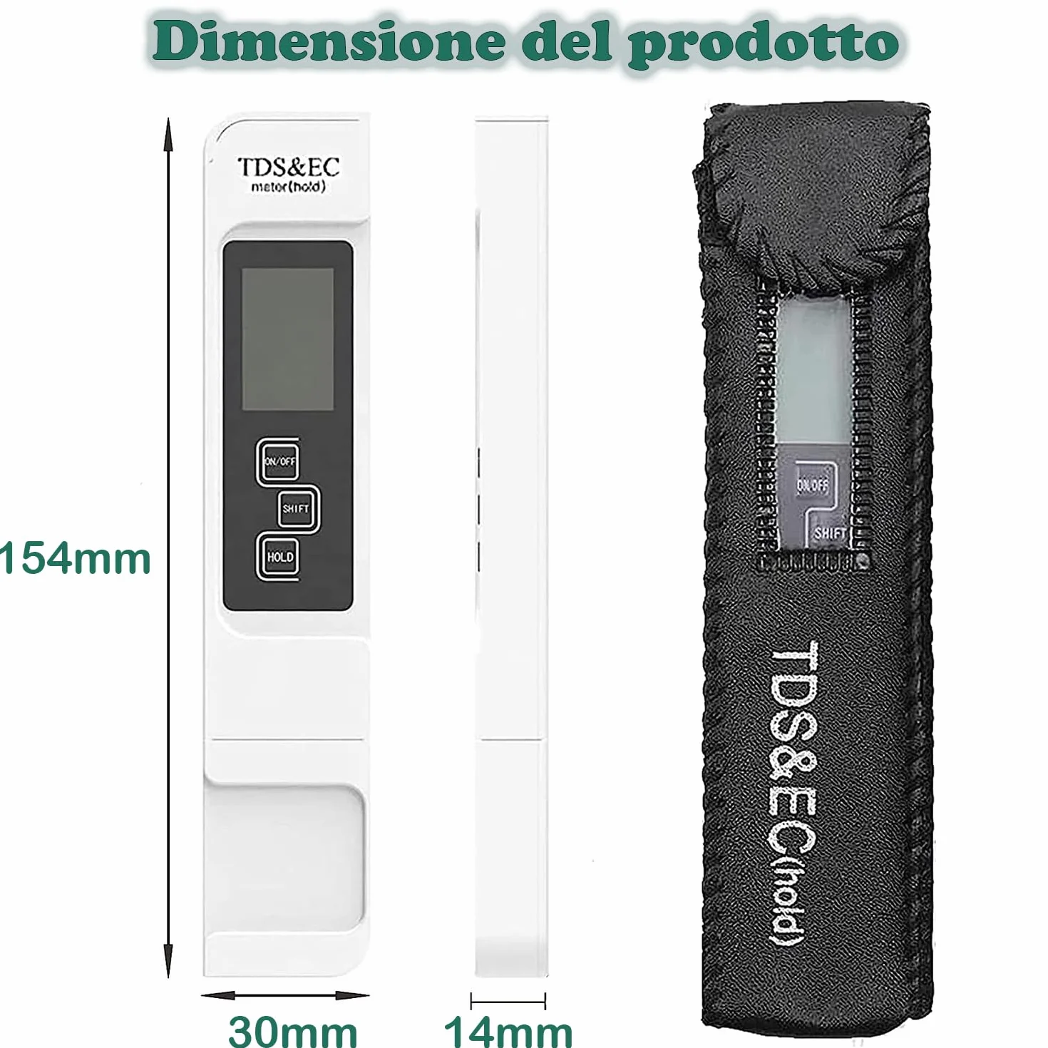 Tester digitale LCD per la qualità dell'acqua Misuratore TDS EC e Temperatura 3 in 1, Precisione di Lettura +/- 2%, 0-9990 PPM set, per Acqua Potabile/Piscina/Acquario/Piscina