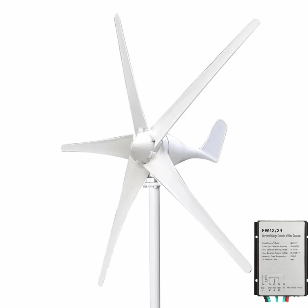 Generatore di turbina eolica 500W, 12V 24V PMG Kit per ricarica domestica e marina con mppt regolatore a 5 pale