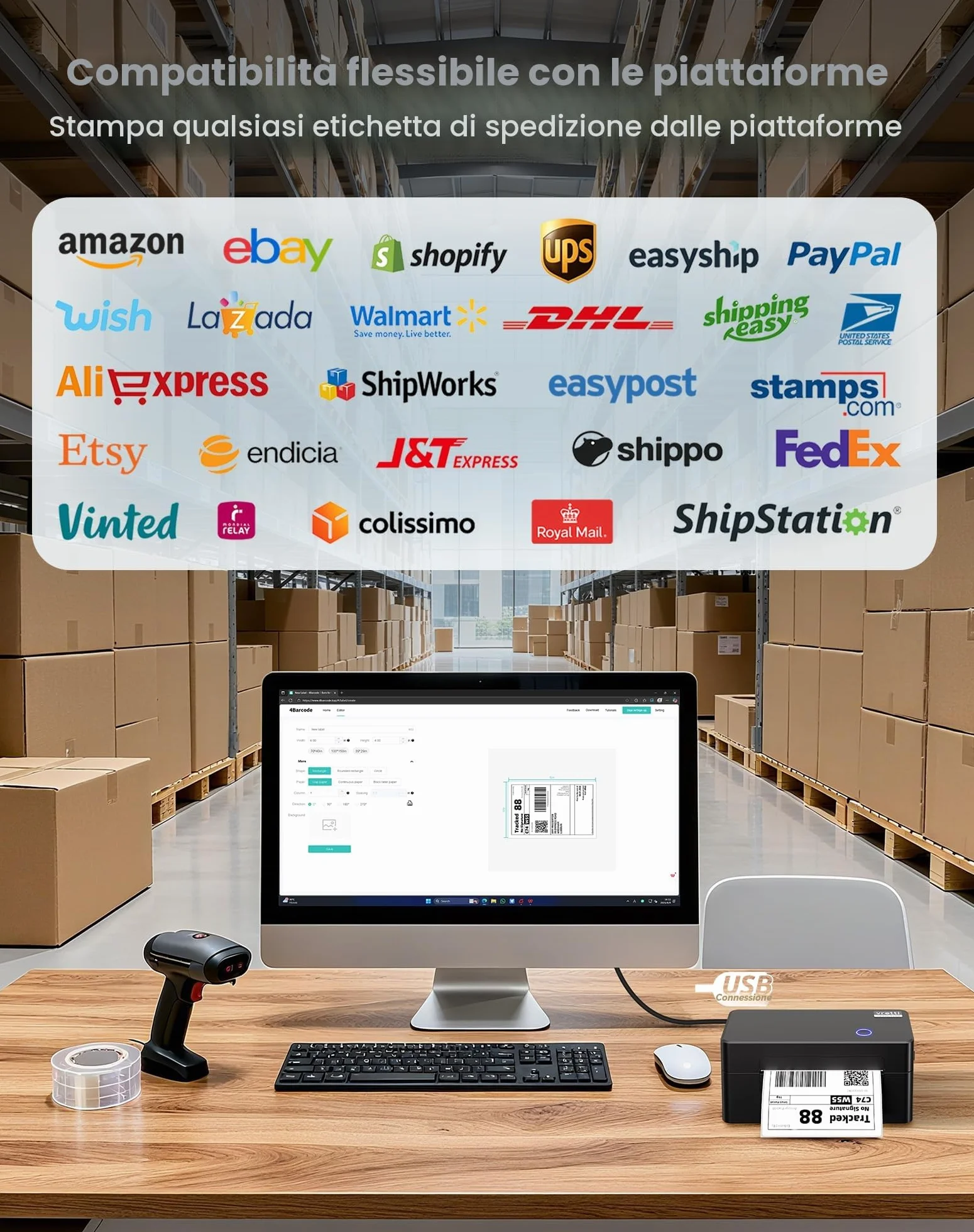 vretti Stampante termica per etichette USB, D402B Stampante per etichette di spedizione Macchina 4x6 per la spedizione di pacchetti,Compatibile con Amazon, DHL, Etsy, Shopify, eBay, UPS & FedEx