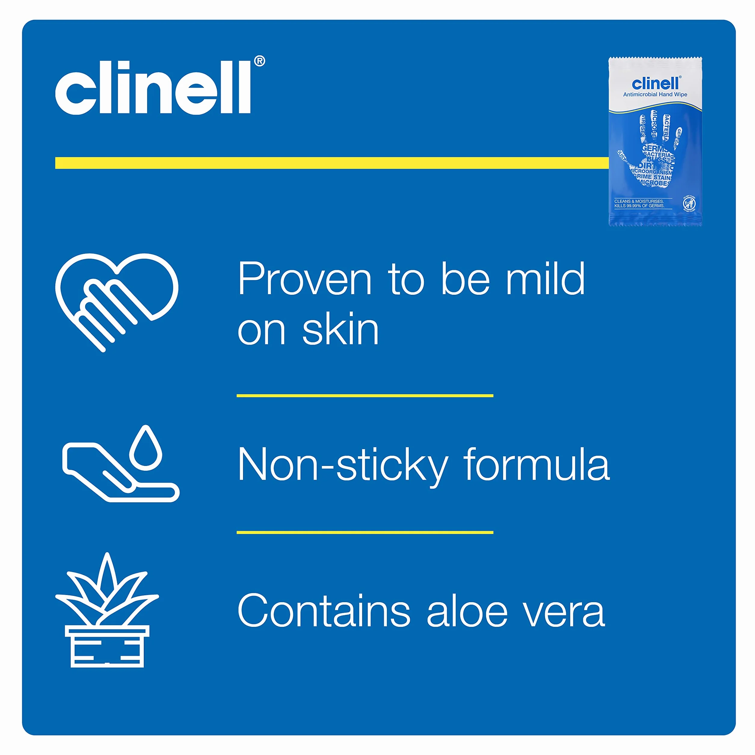 Clinell CAHW100 Salvietta antimicrobico, 100 pezzi, dermatologicamente testato