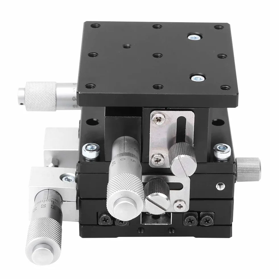 Tavolino lineare manuale a 3 assi XYZ, piattaforma di regolazione del cuscinetto di rifilatura 60x60mm, tavolo scorrevole, tavolo scorrevole della piattaforma di sintonizzazione del cuscinetto dello s