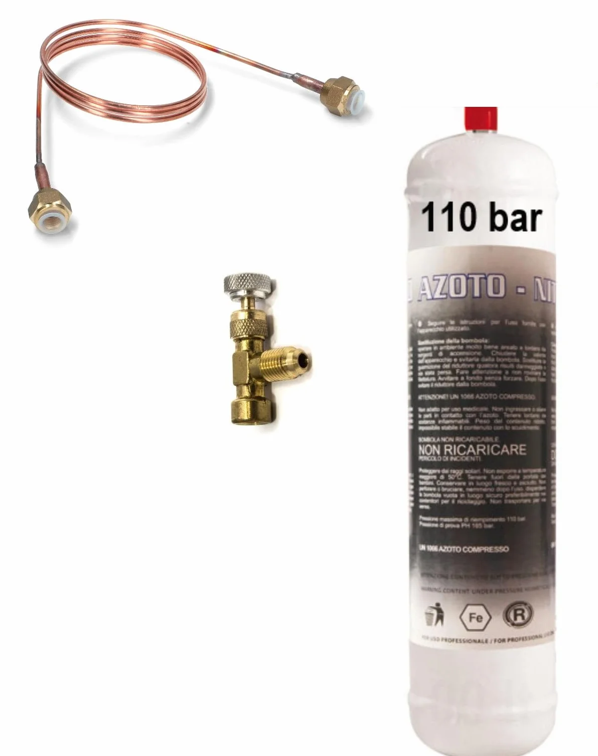 Kit azoto con rubinetto tubo capillare e bombola da 110 bar per alte pressioni prova tenuta impianti condizionamento frigoriferi