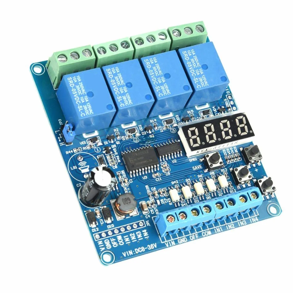 Modulo relè a tempo multifunzione componenti elettronici moduli 8-36 V a 4 canali multifunzione relè di ritardo relè scheda di interfaccia optoaccoppiatore LED