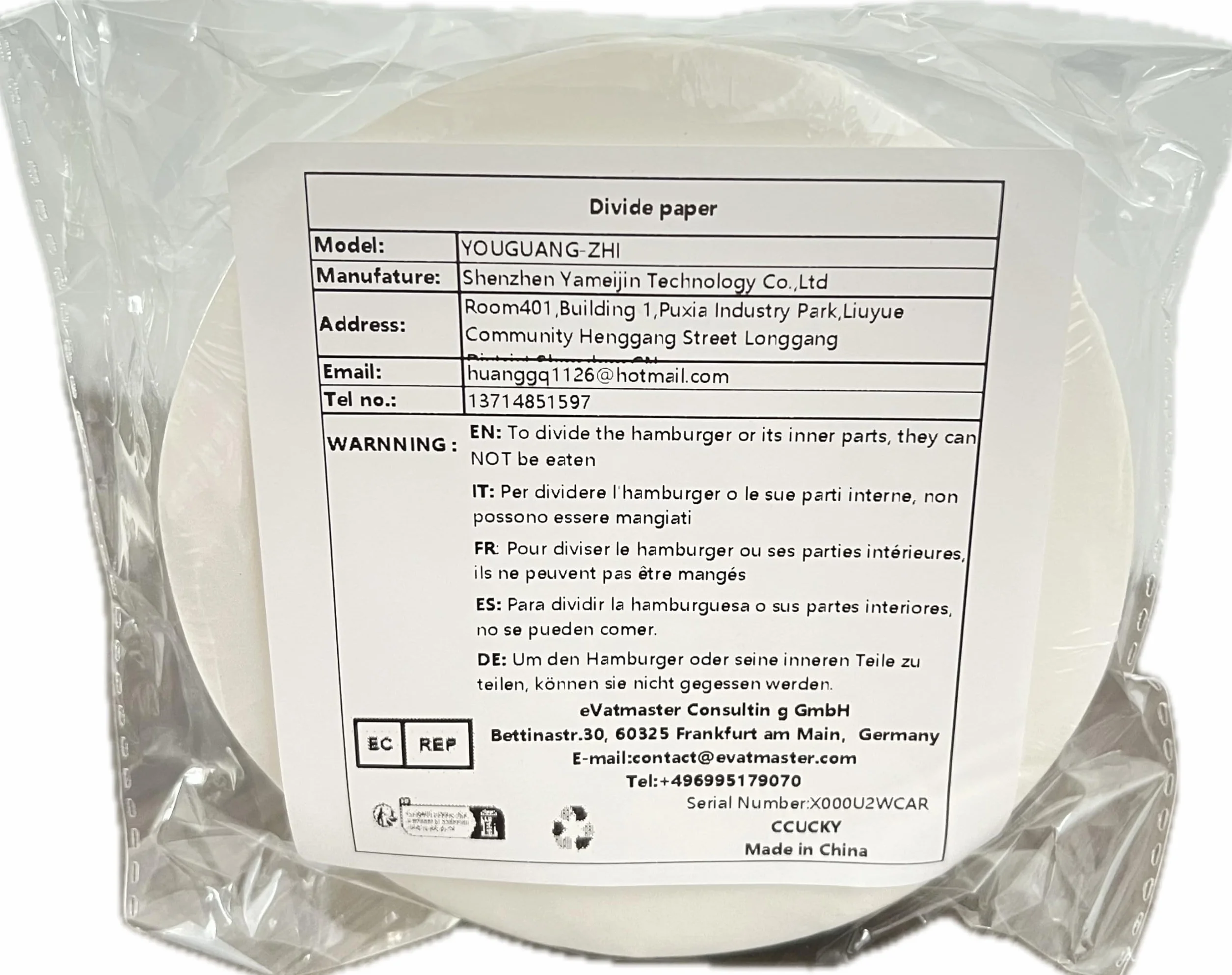 Carta Antiaderenti per Burger Patties 500 Pezzi,Diametro 12.5cm, Divisorio per Polpette di Hamburger,Ideale per Tenere le Polpette in Frigo o Fare Hamburger a Casa