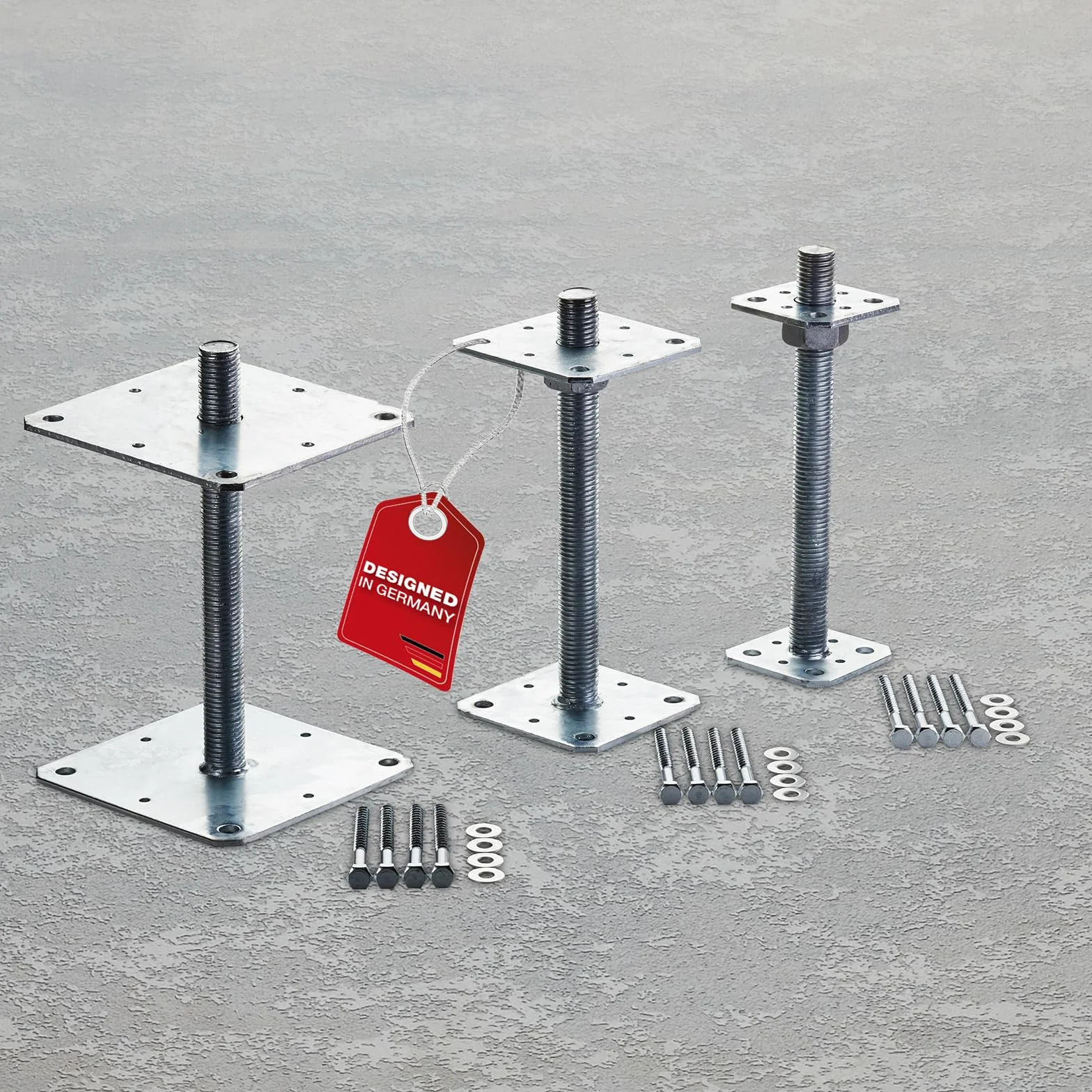 SOTECH set di 4 supporti per pali 80 x 80 x 250 mm filettatura M24 acciaio zincato a caldo supporto asta di supporto regolabile in altezza base del palo per avvitamento resistente alle intemperie