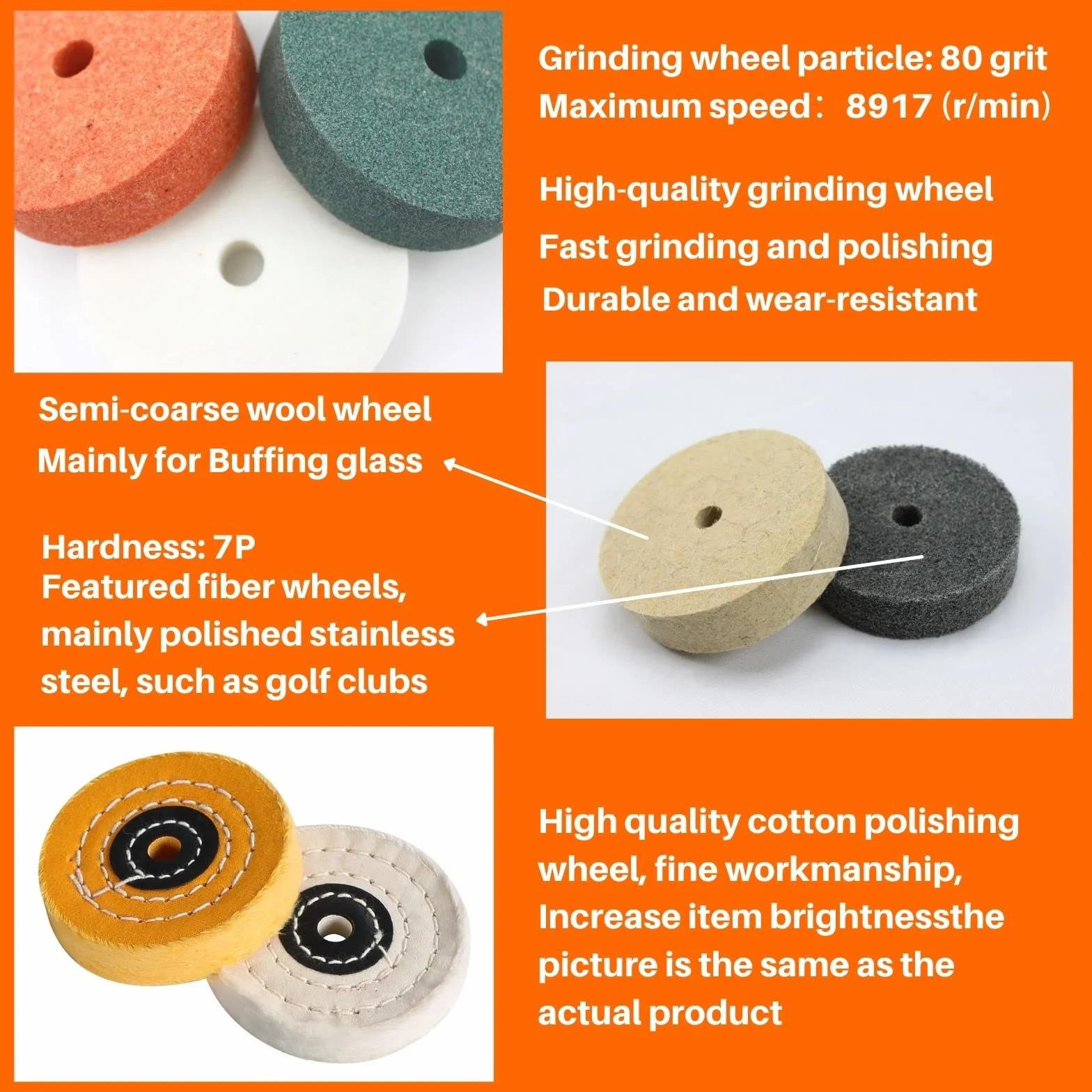 Set di mole abrasive e lucidanti da 75 mm (7 pezzi). Adatto per mini-lucidatrici e trapani elettrici. Affilatura, rimozione della ruggine e lucidatura