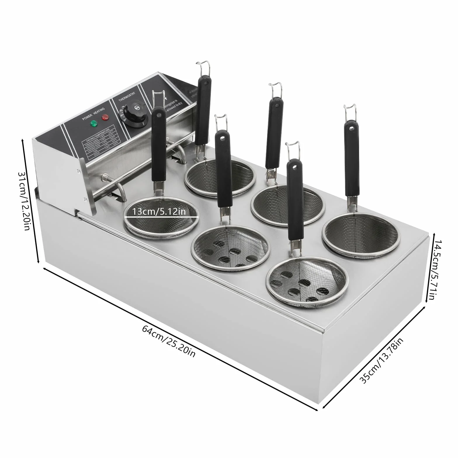 Fornello elettrico da 2000 W, con 6 cestini, temperatura regolabile, in acciaio inox, per ristoranti, spaghetti, mense, ecc