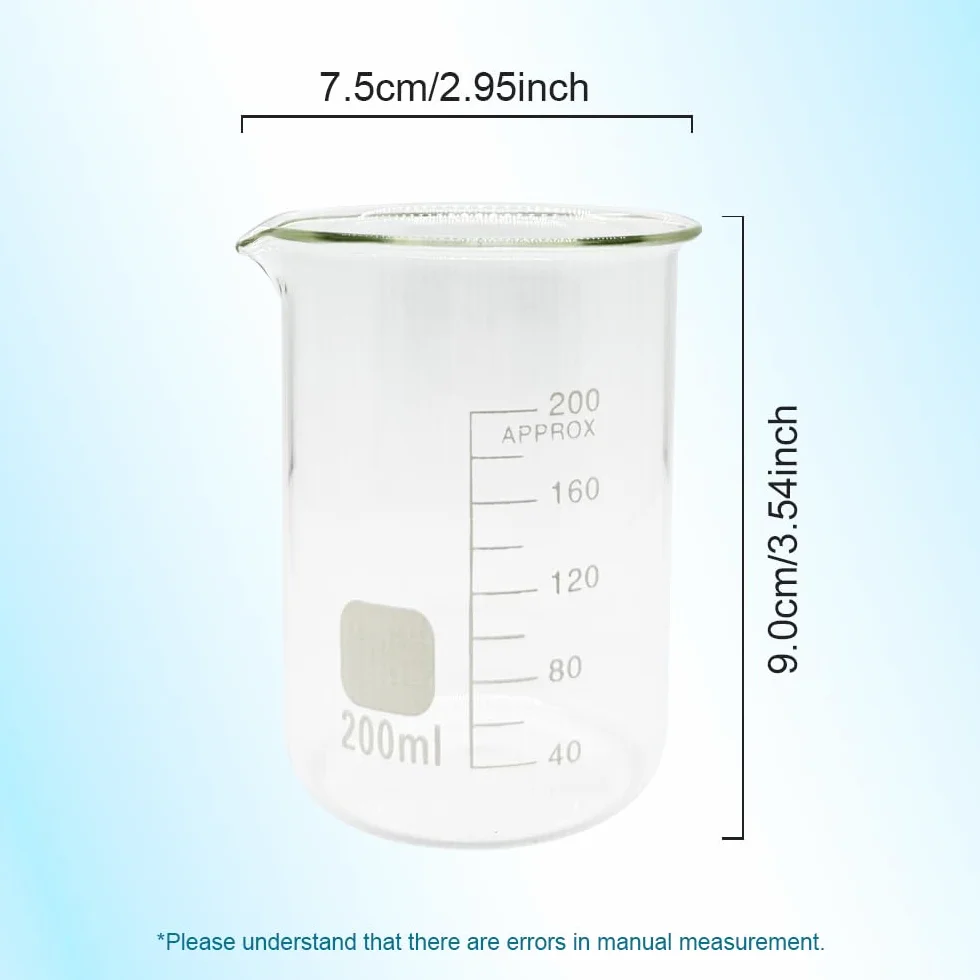 1pcs 100/25/250ml/150ml/200ml G3.3 vetro borosilicato basso forma Becher Chimica Lab parete pesante resistente al calore-resistere scala tazza di misurazione (200ml-CINA)