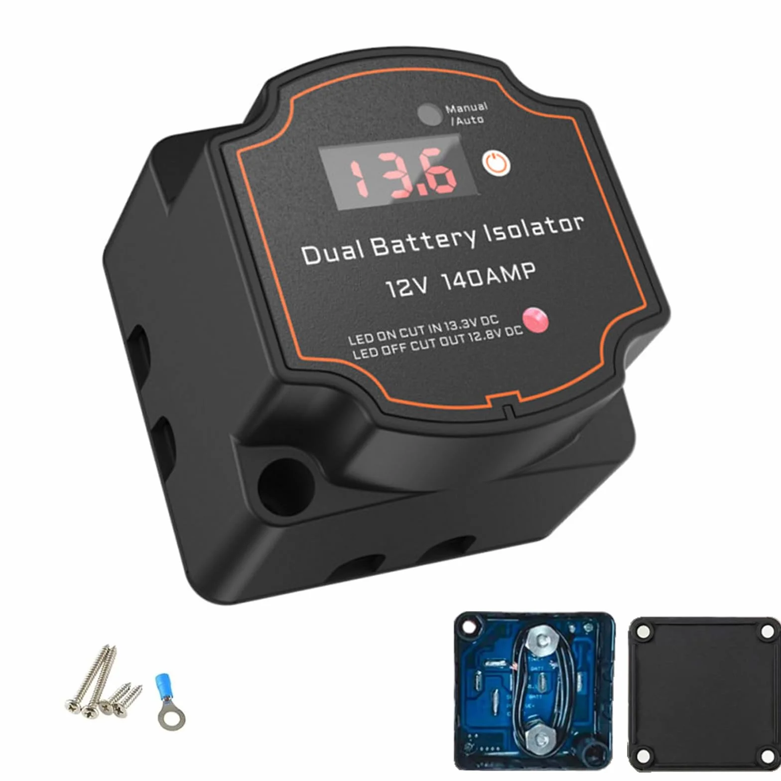 Relè Sensibile Alla Tensione, VSR 12V 140A Automatico Isolatore Intelligente a Doppia Batteria, Stacca Batteria, Parallelatore Batteria Camper Impermeabile con Display per ATV UTV Barca