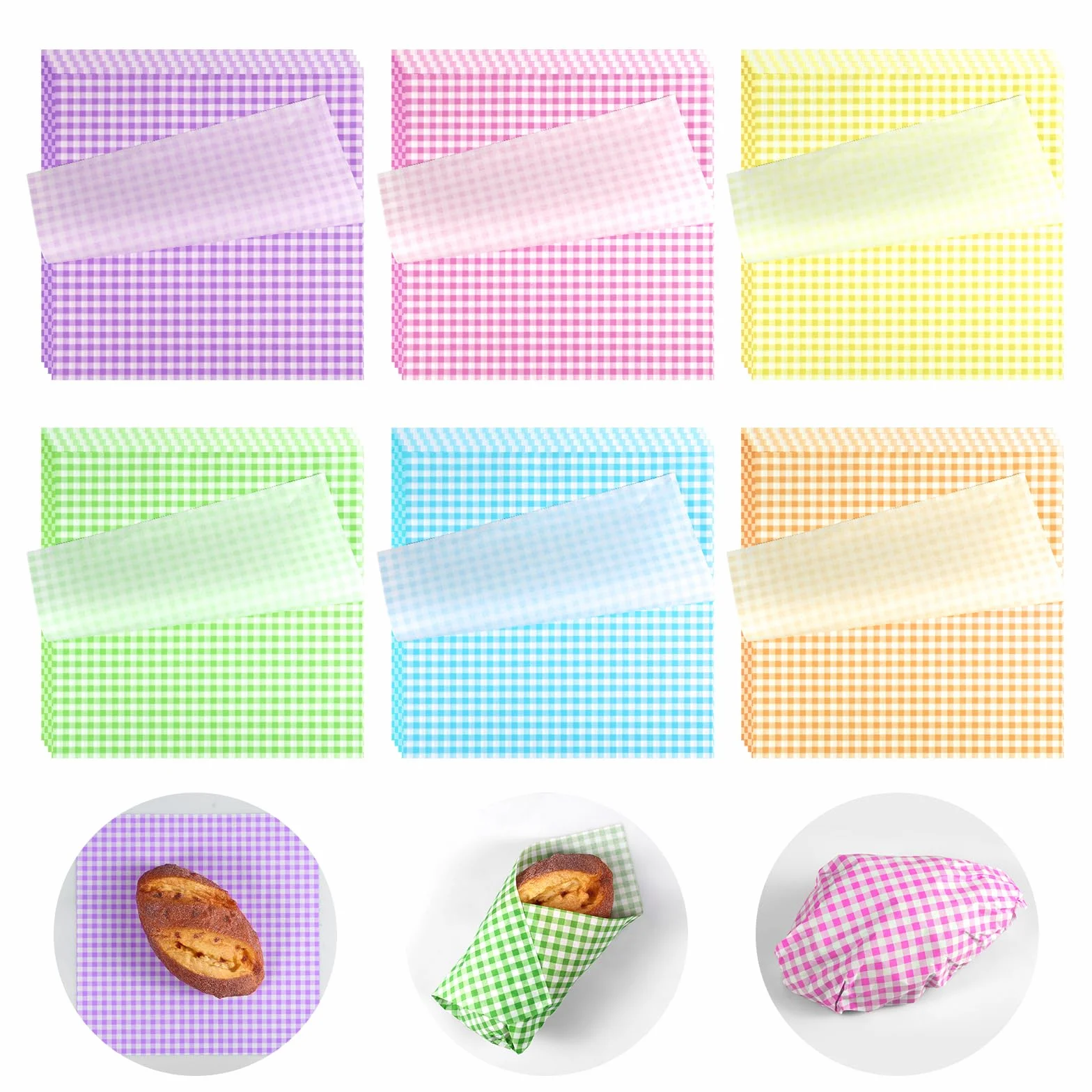 240 Fogli di Carta Oleata, 30x30 cm Portatile Fogli di Carta per Alimenti Rivestimento per Cestini Alimentari Carta Oleata per Alimenti Involucri per Sandwich per Cucina Feste (6 Colori)