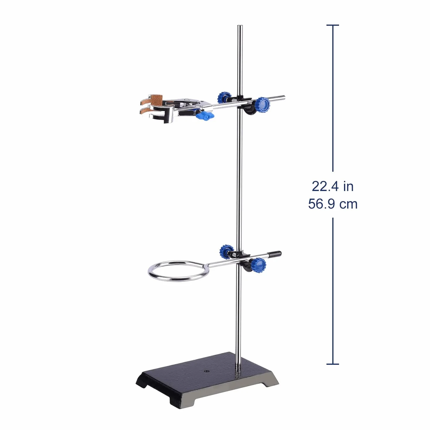Labasics Set di Stativi e Morsetti da Laboratorio, Supporto con Asta 56,9 cm, Morsetto per Burette a 4 Punte, Anello per Storta e 2 Teste di Boss