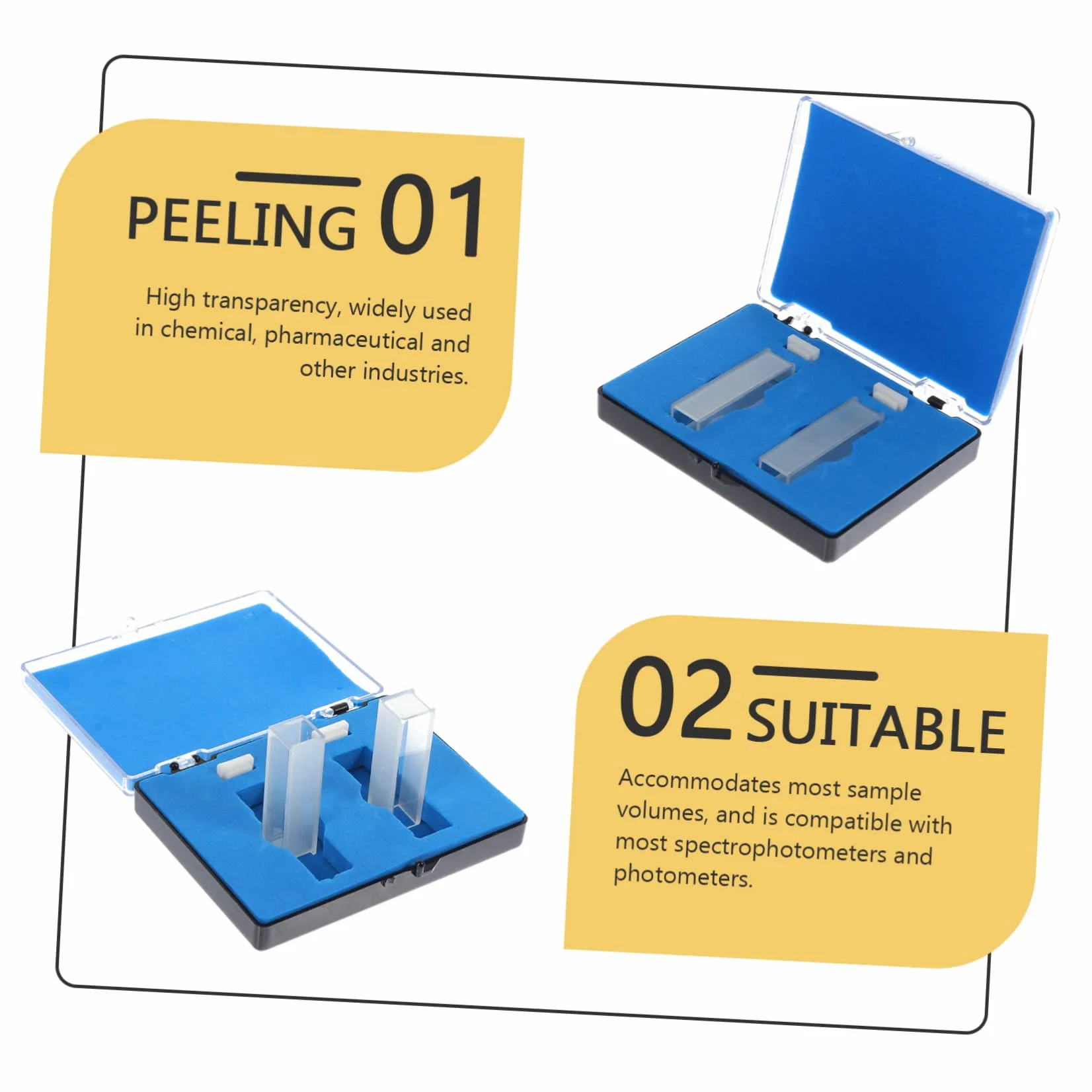 Cuvetta 2 Pezzi al Quarzo per Spettrofotometro Percorso Ottico 10mm Capacità 3,5ml