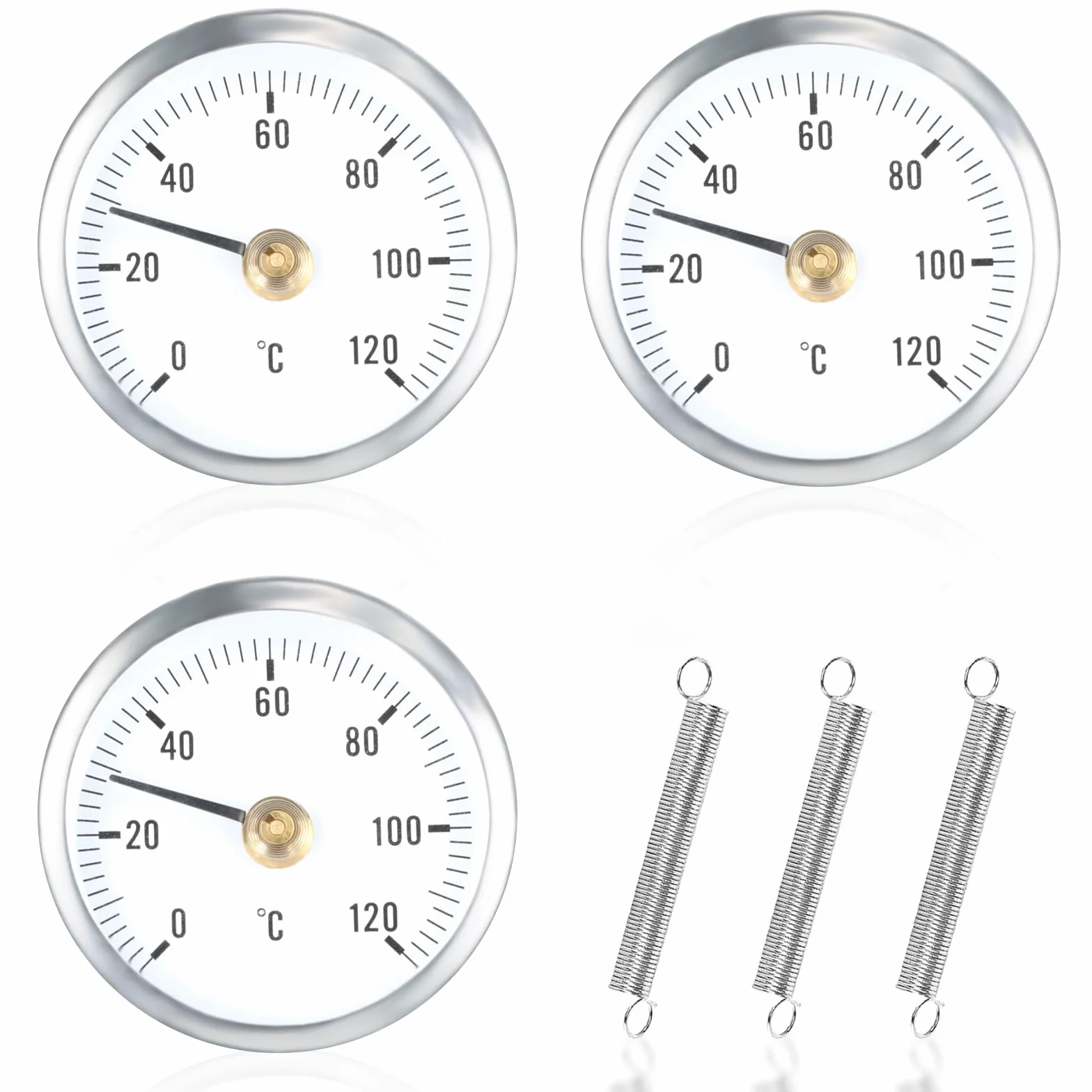 Termometro Bimetallico per Tubi dell'Acqua Calda, 0-120°C, Clip e Molla, Indicatore di Temperatura per Uso Industriale e Domestico