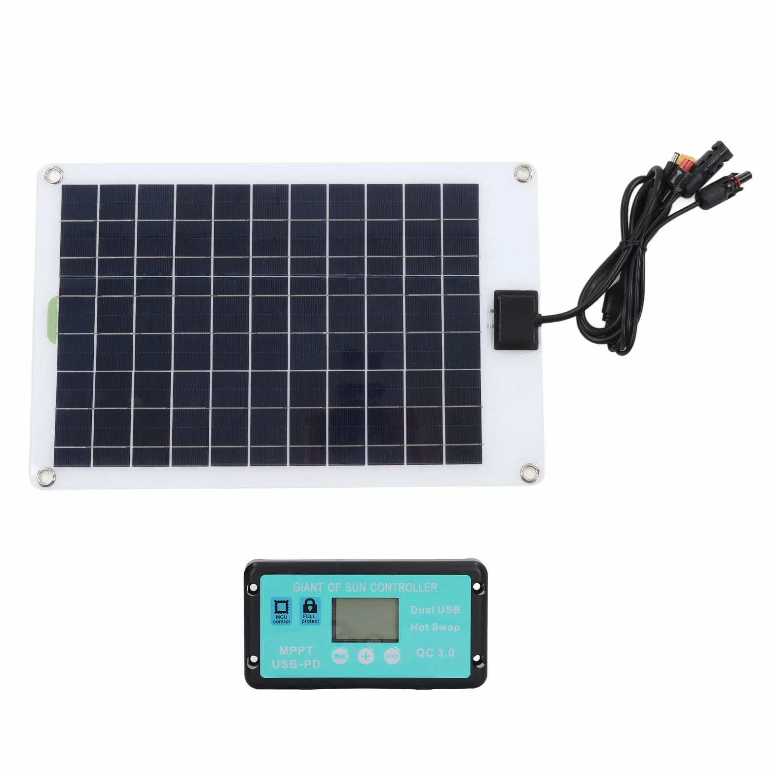 Kit Pannello Solare da 50 Watt 12V, Caricabatteria Portatile da Pannello Solare Impermeabile con Controller MPPT 100A per Rimorchio Veicolo Barca Marina Batteria da 12 Volt