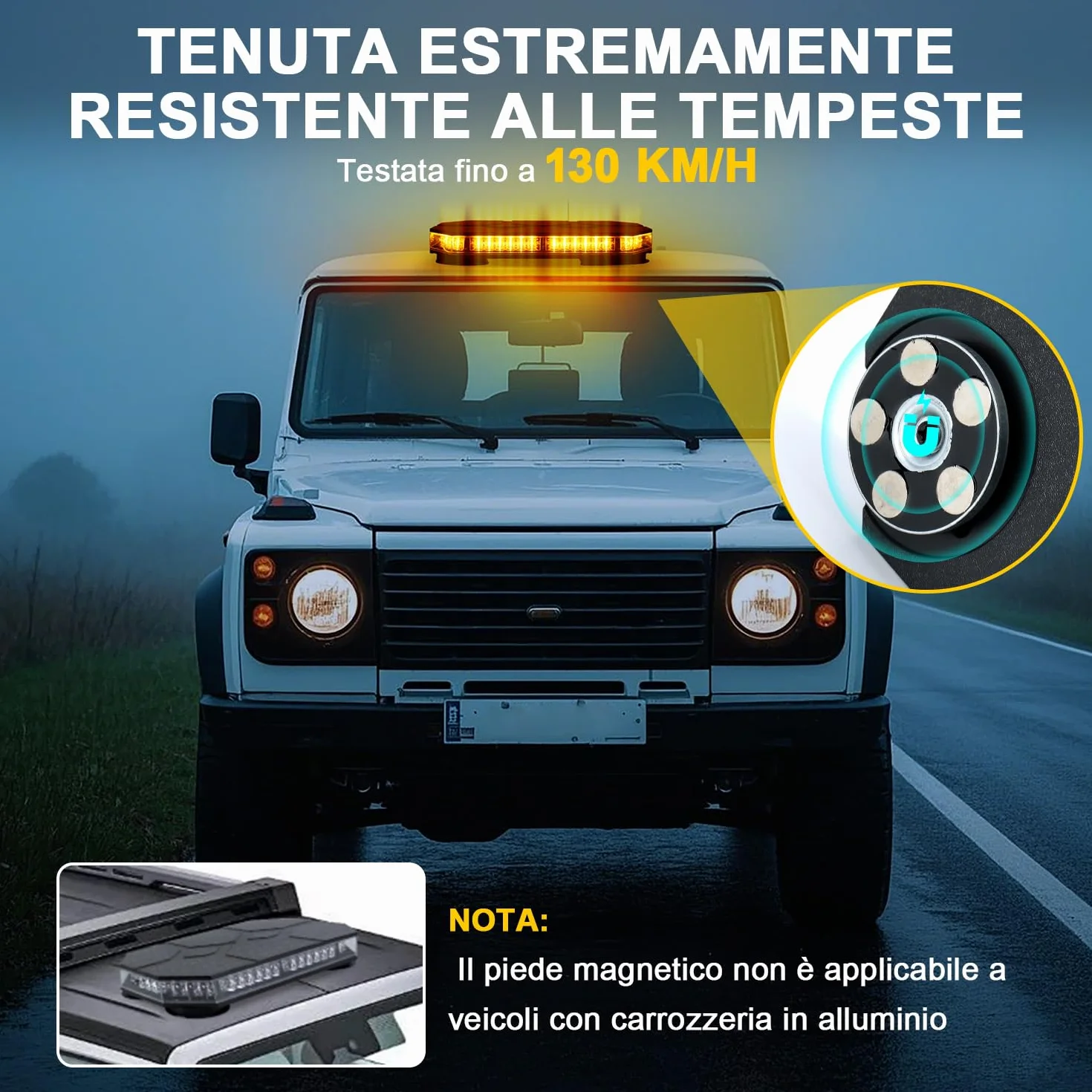 Lampeggiante Arancione a 42 LED con Magnete - Luce di Avvertimento 12V 24V, Cavo da 3,8 m, Impermeabile IP68, 38 Modalità per Camion, Attrezzature Edili, Agricoltura
