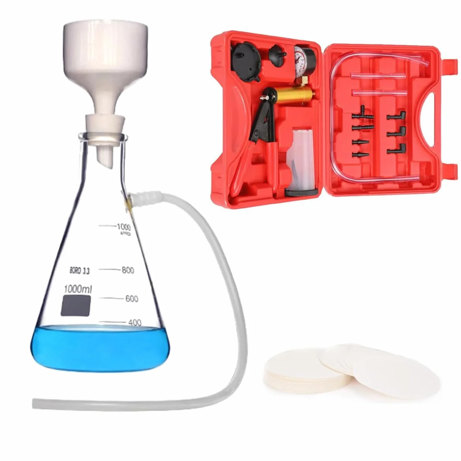 Kit di filtrazione sottovuoto for impieghi gravosi e convenienti - Pompa in metallo e bottiglia filtrante, imbuto Buchner in porcellana, set completo for laboratorio generico(1000ML)
