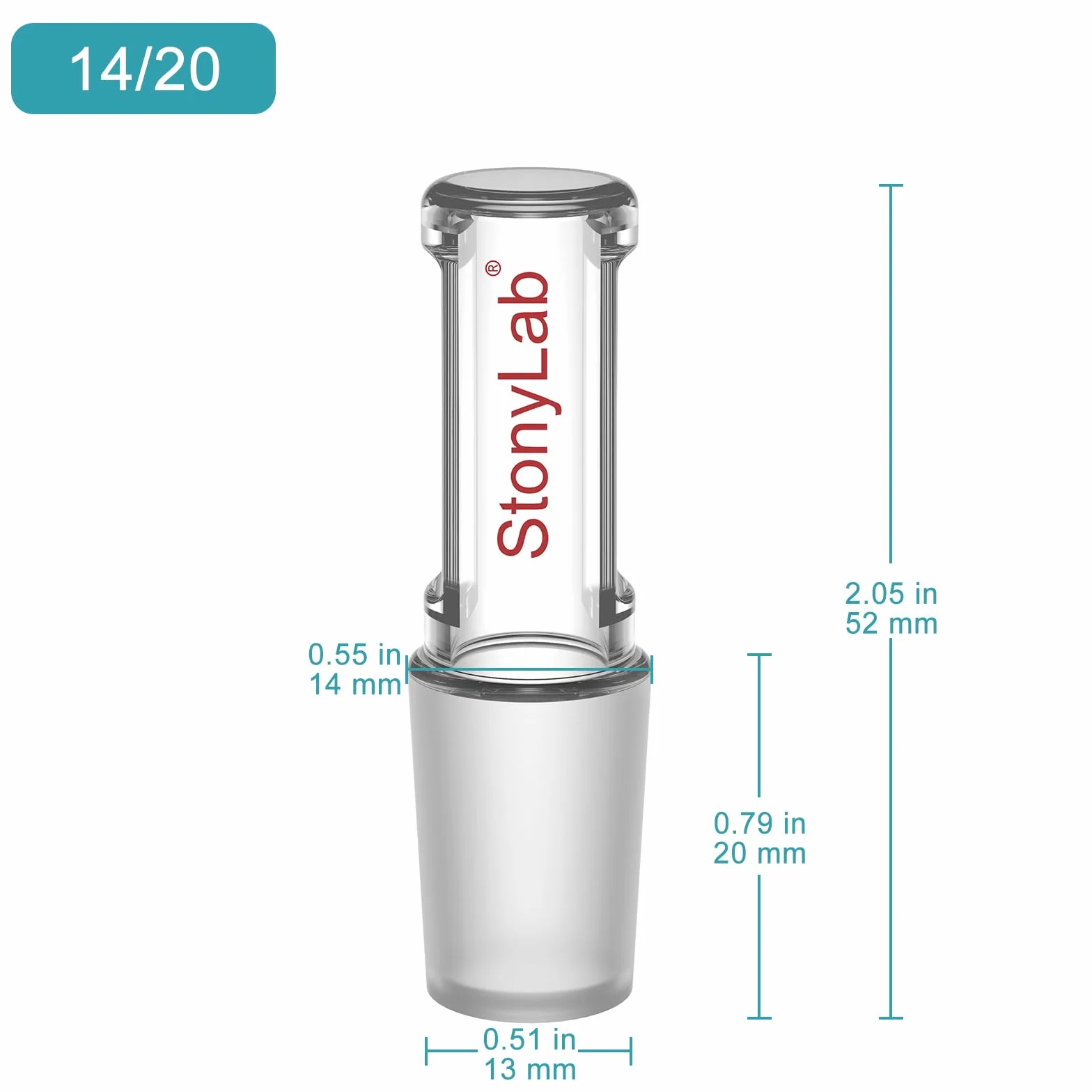 Tappo in Vetro Borosilicato, Tappo Dritto Cavo con Fondo Chiuso (1 Pezzo), Giunto 14/20, per Recipienti di Reazione da Laboratorio