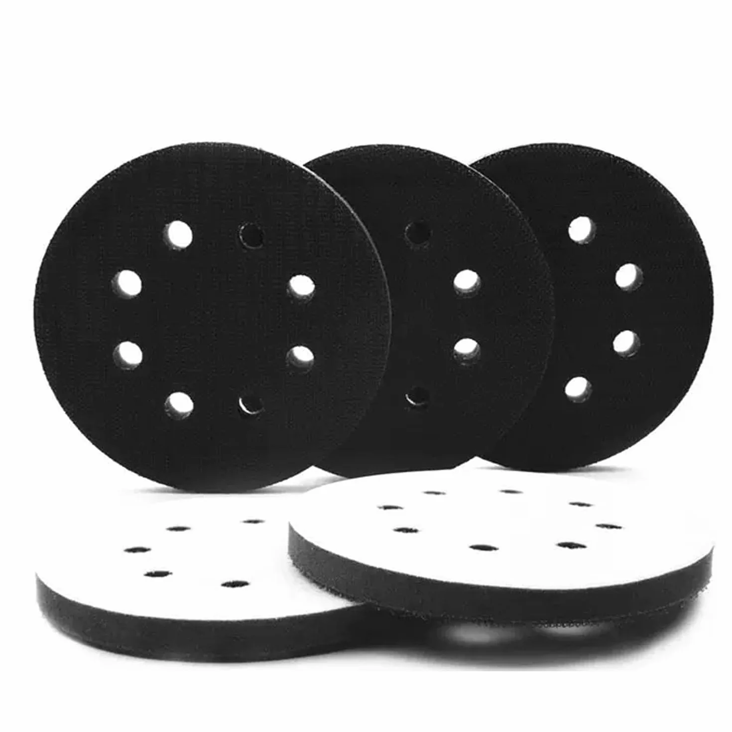 Set di 4 cuscinetti di levigatura in spugna morbida a 8 fori, 125 mm, tampone di levigatura flessibile per levigatrice, resistente agli urti e alla riduzione del rumore di protezione
