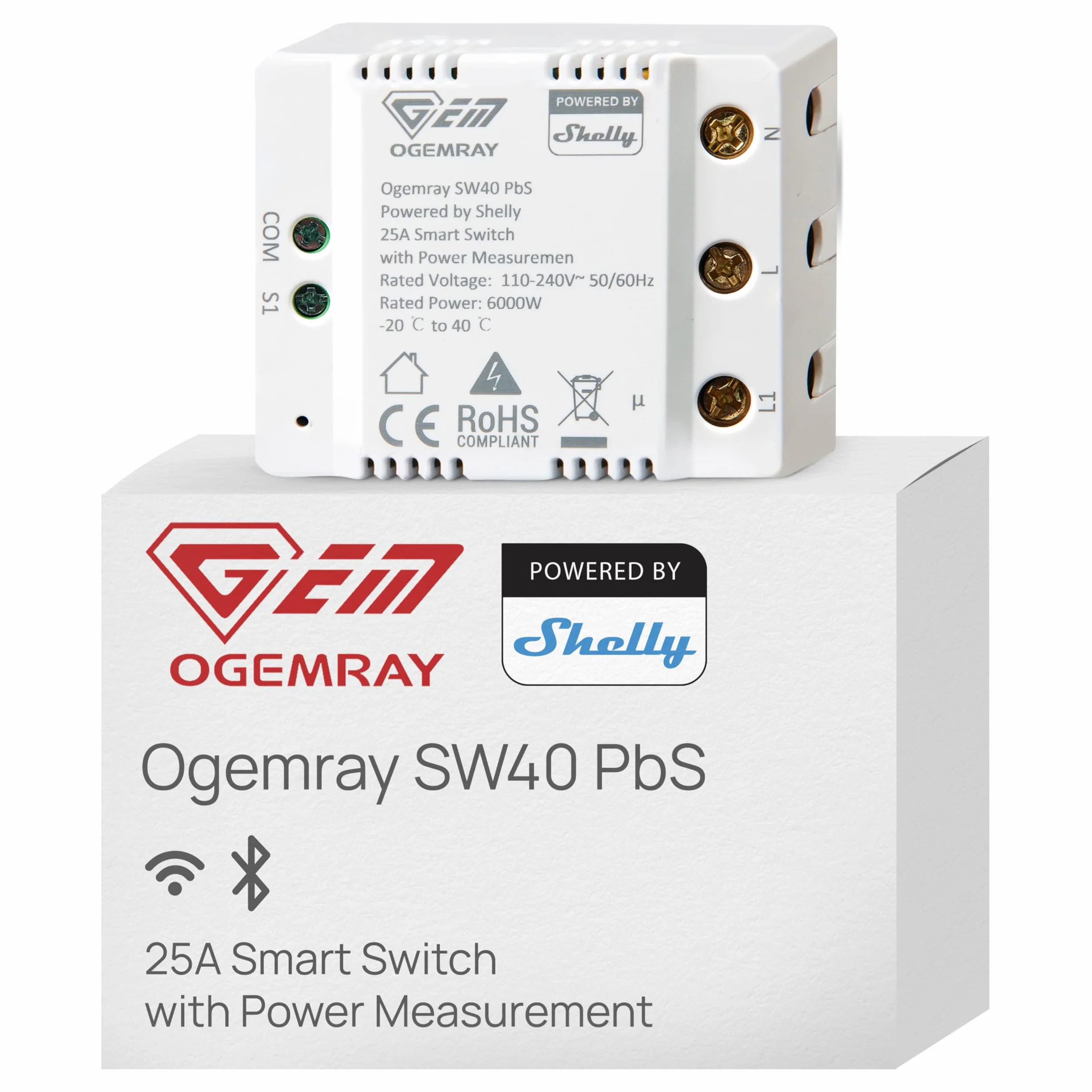 Shelly Ogemray Smart Relay 25A - Rel? intelligente Ogemray 25A + PM