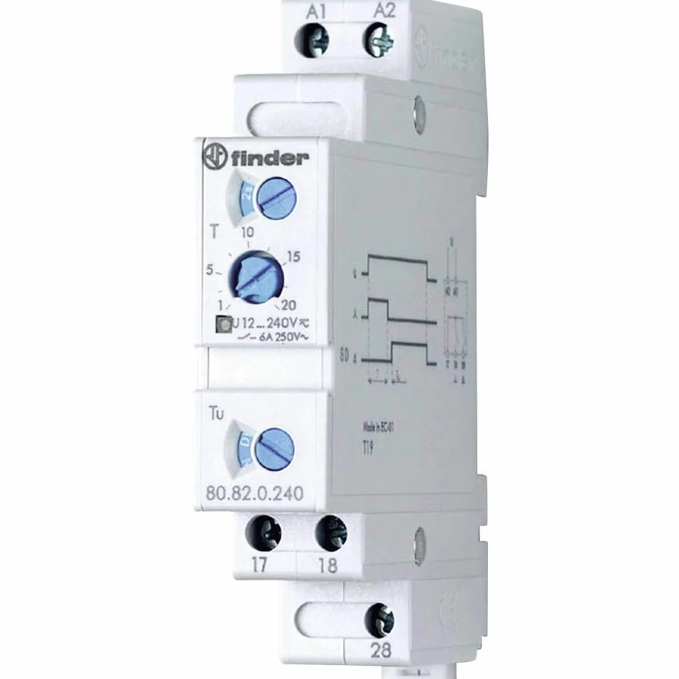 Finder 808202400000PAS - Relé temporizzato modulare avviamento stella-triangolo 2 NO 6 A da 12 a 240 Vac/dc 0,1 secondi a 20 min