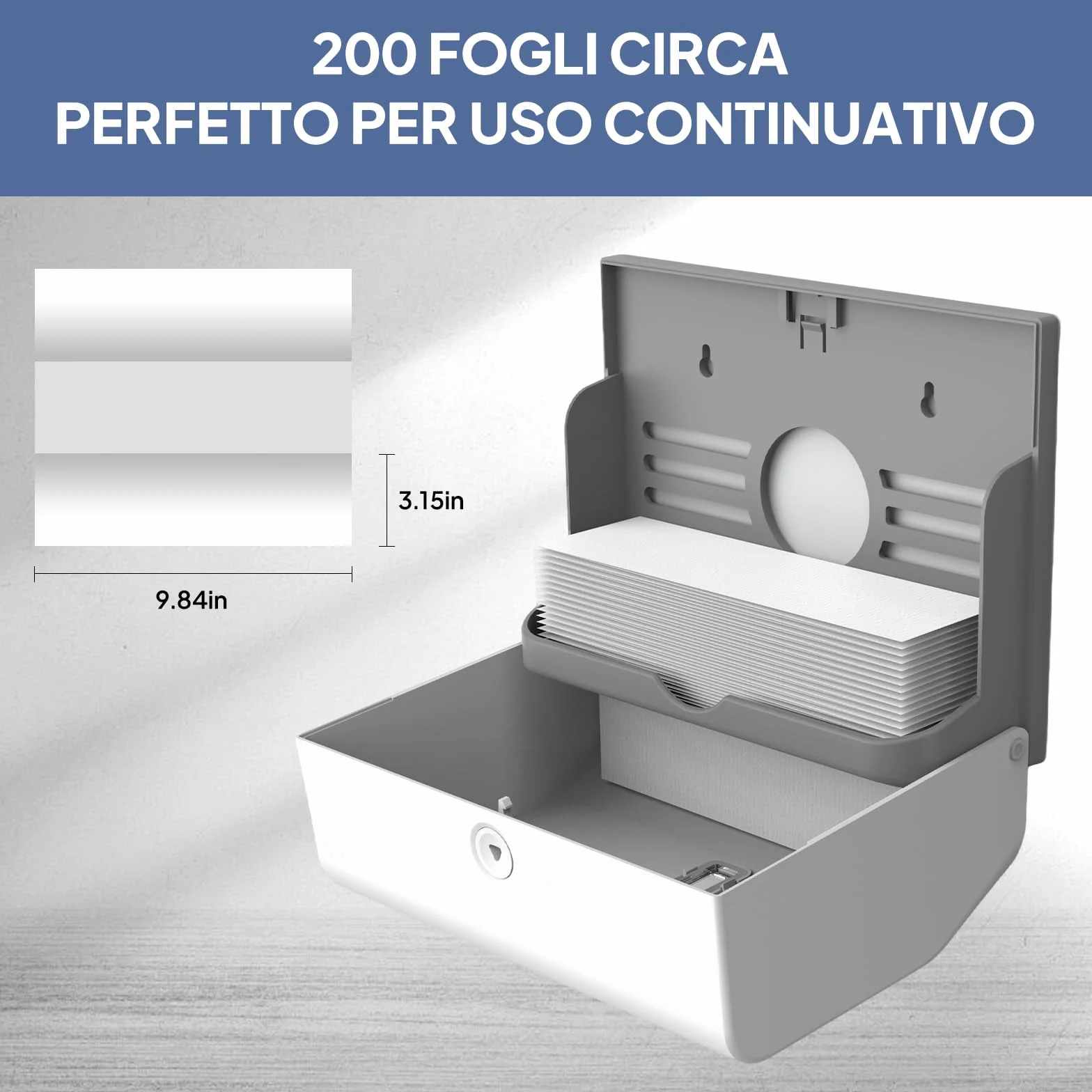 Dispenser per Asciugamani di Carta da Parete, Porta Salviette di Carta, Tovaglioli Piegati a Z, 200 Fogli Bianco 6006