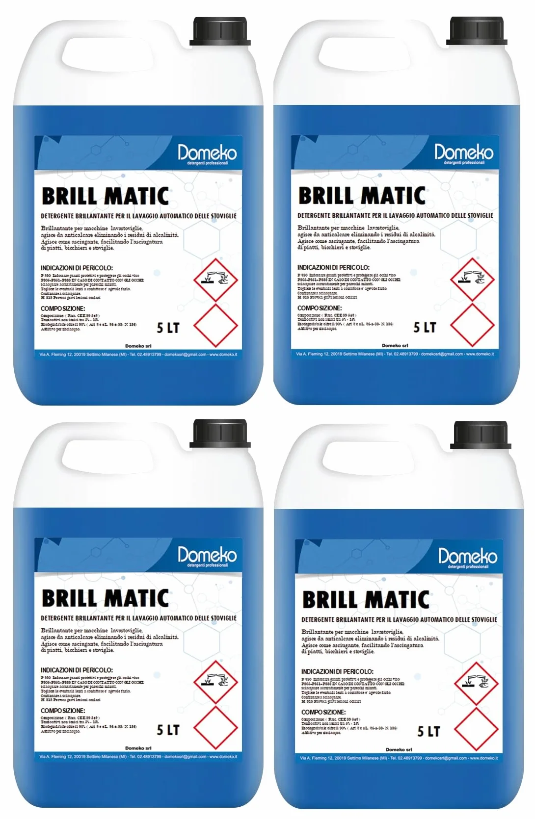 Domeko- BRILLANTANTE Liquido Professionale per LAVASTOVIGLIE LAVABICCHIERI E TAZZINE 4 Pezzi X 5 LT
