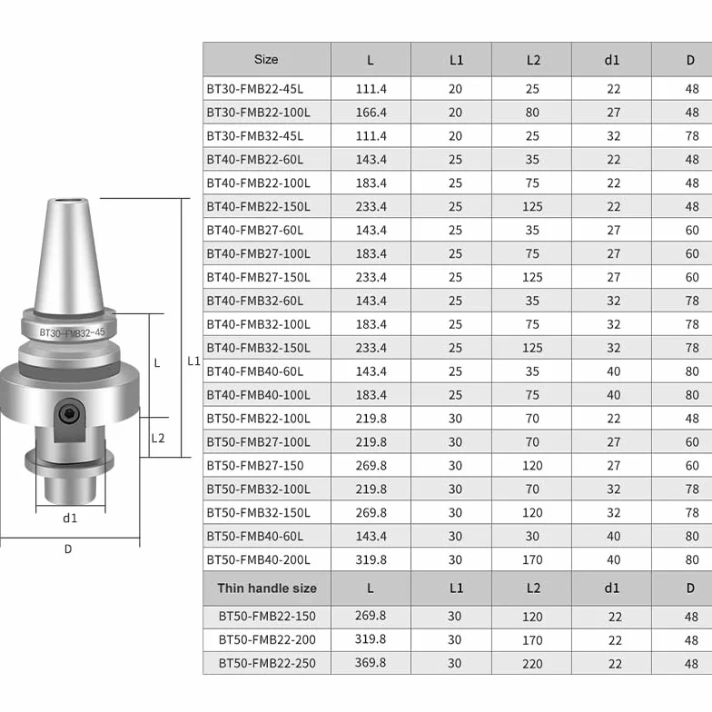 BT FMB BT30 BT40 FMB FMB22 FMB27 FMB32 Portautensili 45L 60L 100L Portautensili CNC 300R 400R Portautensili for Fresa Frontale for tornio(BT30-FMB16-60L)