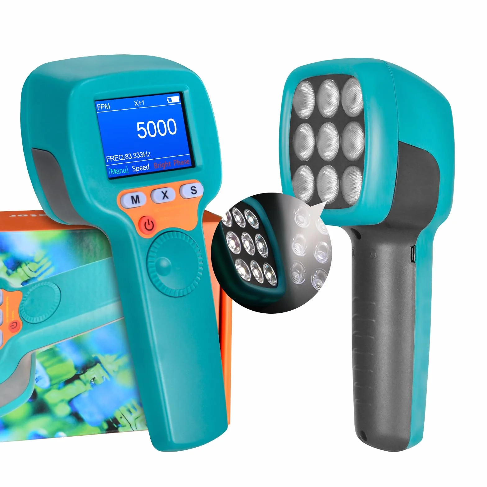 Stroboscopio Digitale Portatile 60-99999 FPM, Stroboscopio LED Senza Contatto YF-DT100B, Tachimetro Stroboscopico da 1500 Lux con Display LCD a Colori, Tachimetro Stroboscopico 2200 mAh