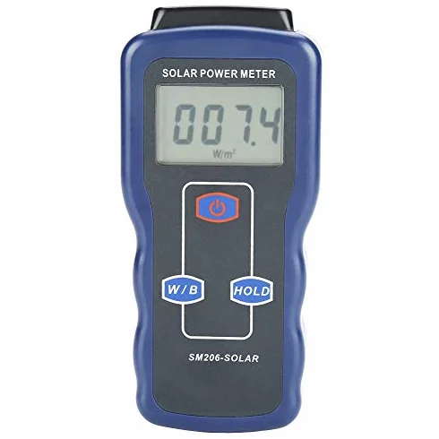 Misuratore Solare, Akozon SM206 Misuratore di Energia Solare Misuratore di Potenza per Misurazione di Radiazione Solare Digitale Misuratore di Luce Solare Dati Tenute e Peak Hold