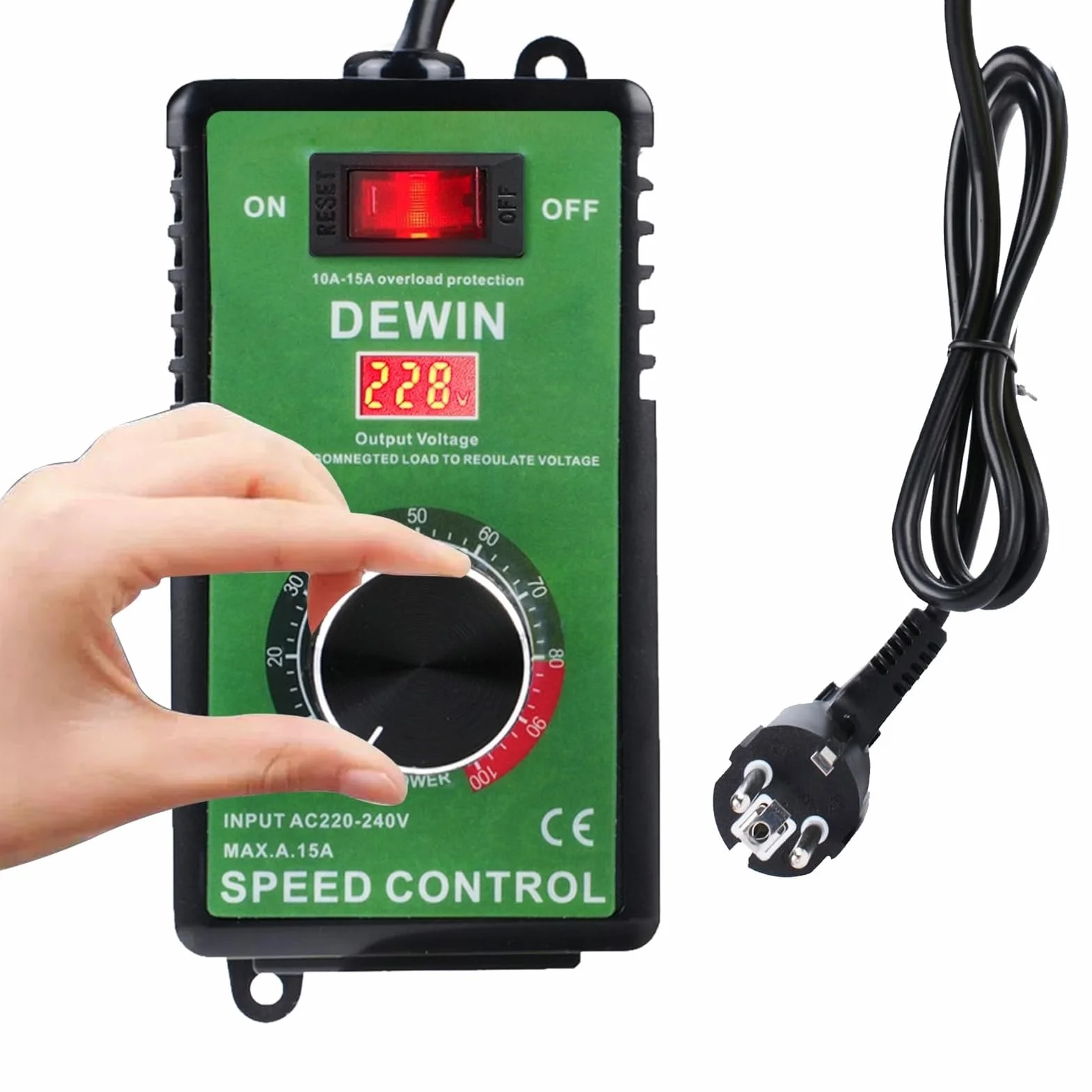 DEWIN Regolatore di velocità 220V 15A 4000W Regolatore Velocita Trapano Regolatore di Tensione Dimmer Utilizzo per Smerigliatrice Angolare/Soffiatore Trapano a Mano