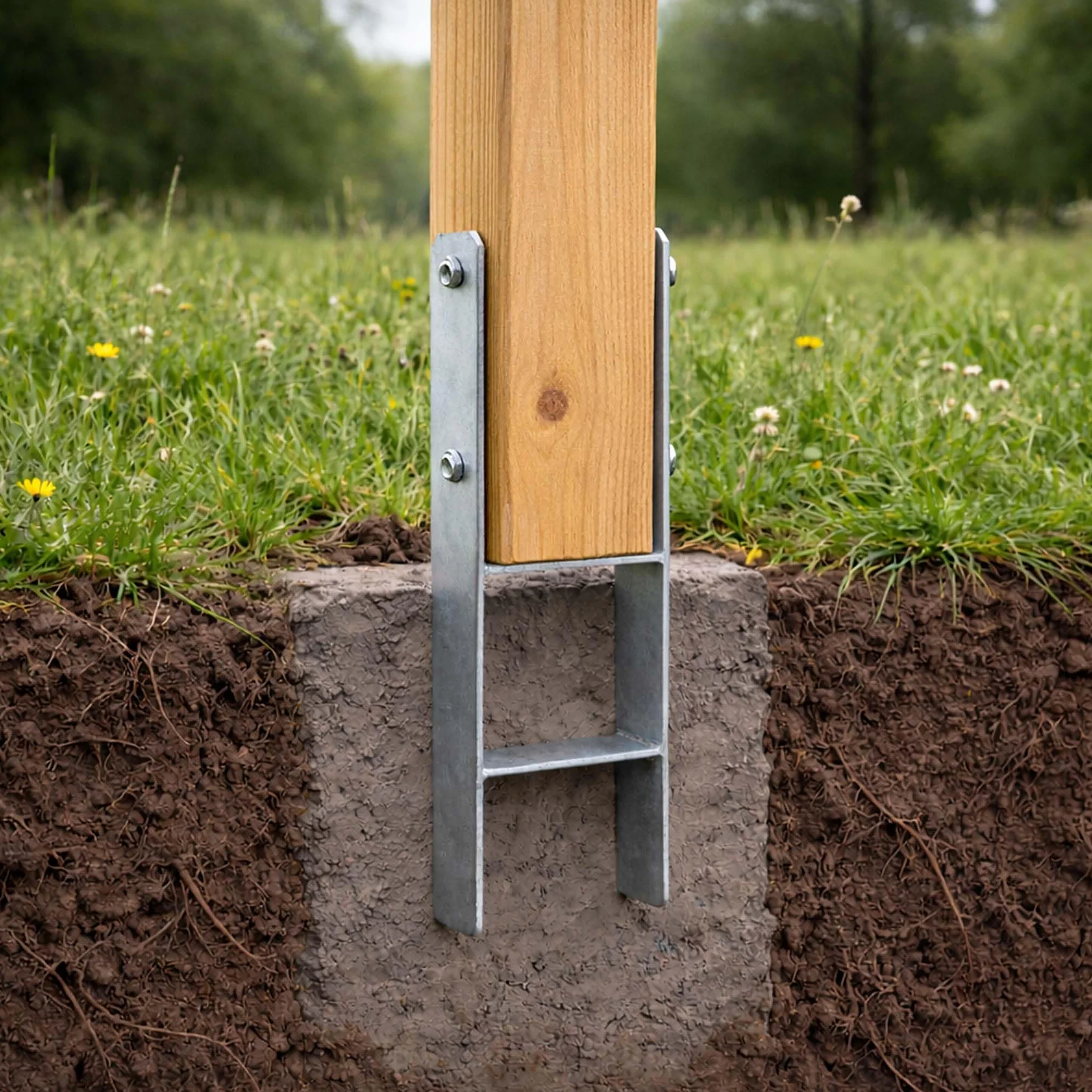 XPOtool Supporto palo zincato a caldo 101x600mm Staffa ad H per ancoraggio pali
