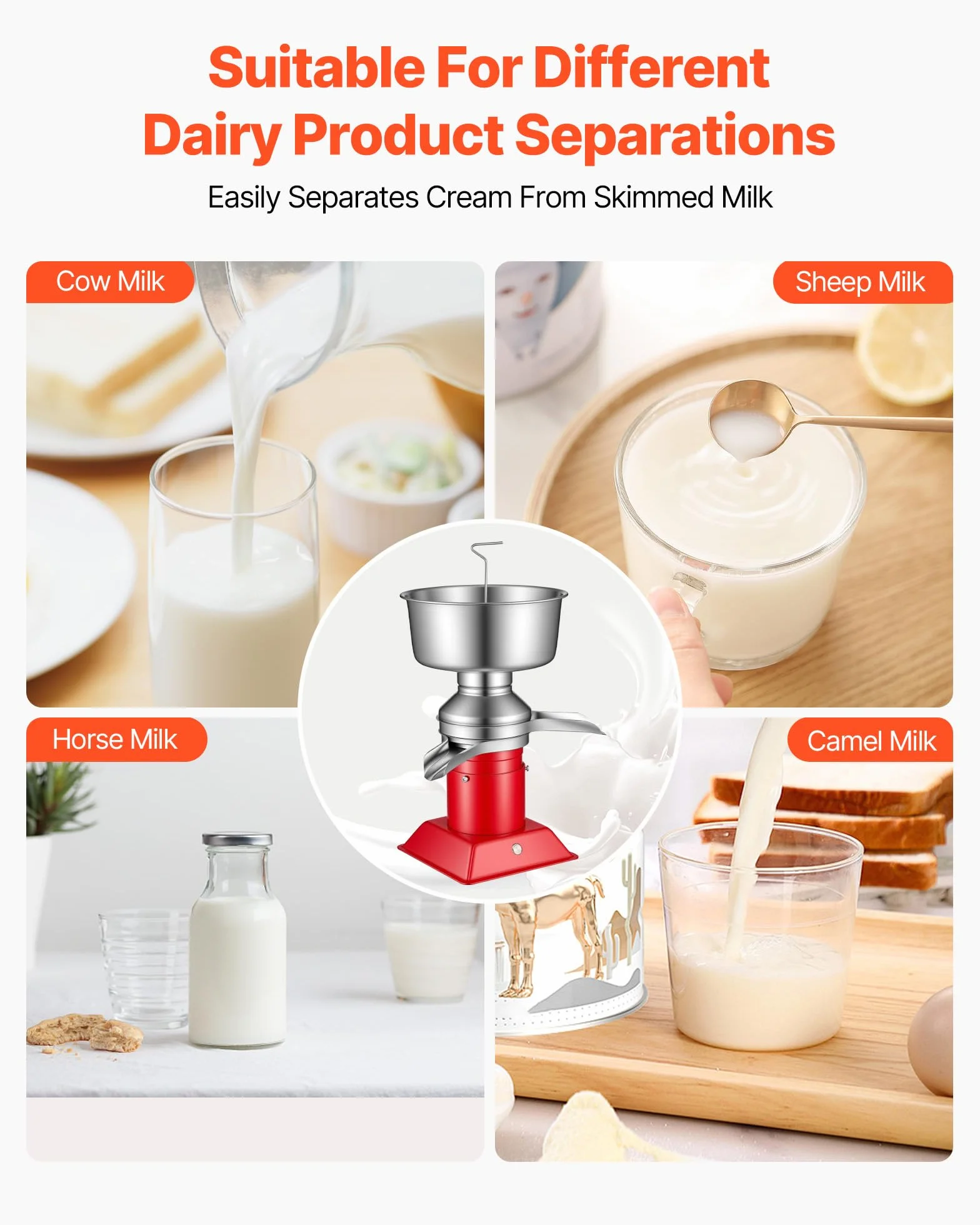VEVOR Separatore di Latte Elettrico 40 W Centrifuga per Latte Elettrica 60 L/h Controllo a Pulsante, Separatore Panna 10500 giri/min Acciaio Inox 304 Centrifuga Panna con Serbatoio da 4,5 L da Cucina