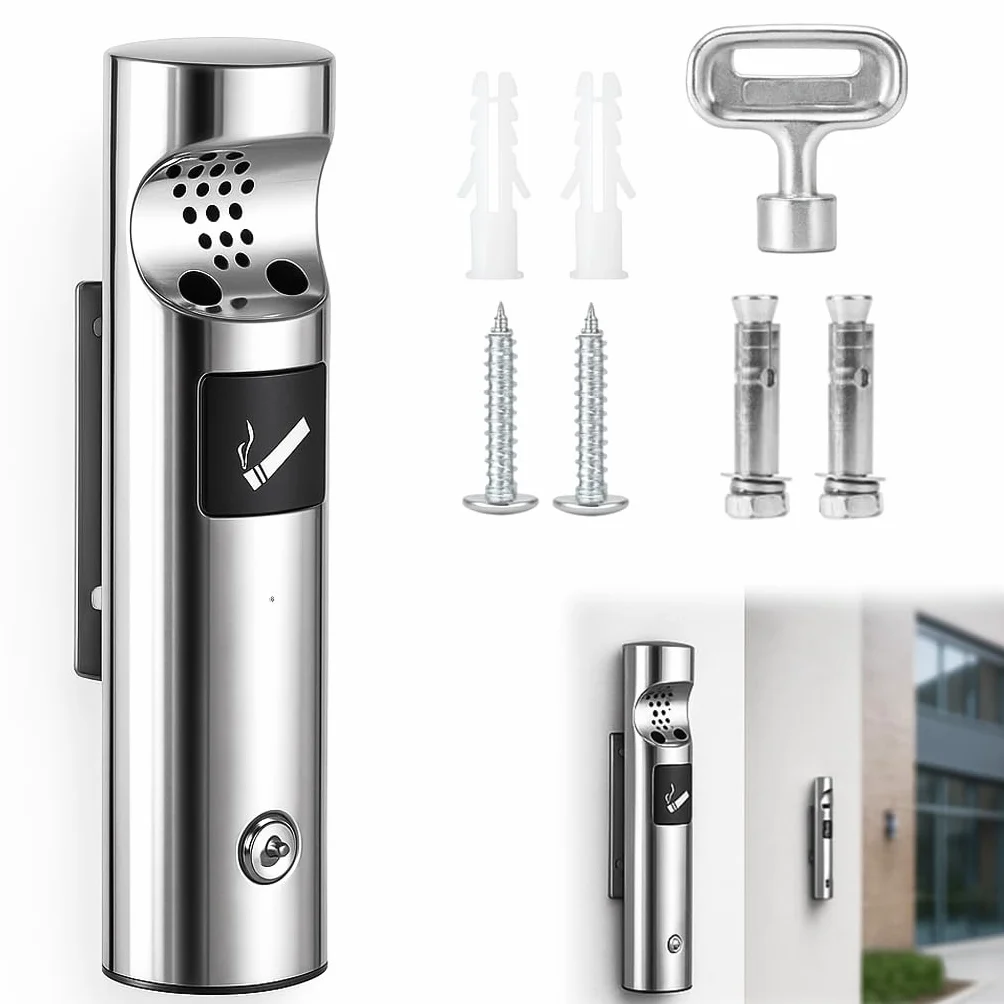 Posacenere da parete in acciaio inox per esterni: posacenere a parete esterno 30 x 6,3 cm per KTV Lobby Mall Hotel Ascensore ingresso