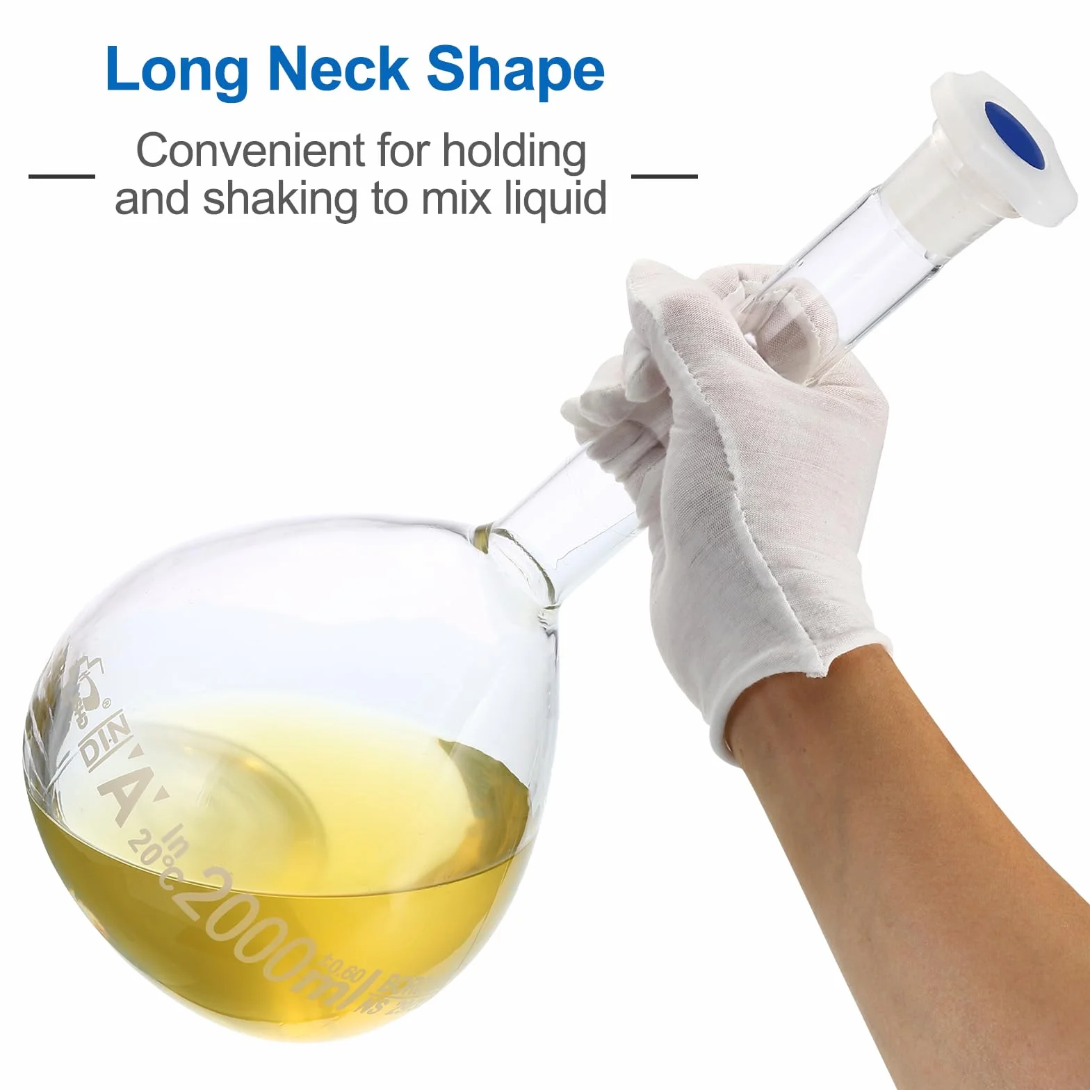 PATIKIL Matraccio Tarato 2000ml Matraccio Graduato 3.3 Vetro Borosilicato Graduato Volumetrico Misura Flacone con Spina Tappo Tolleranza 0.6ml per Laboratorio Esperimento Trasparente