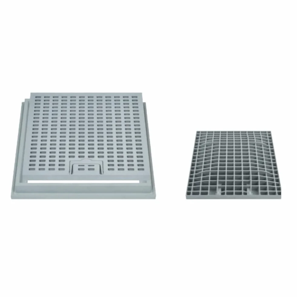Caditoia griglia chiusino con grigliato e telaio in PP plastica pvc anti UV maniglia e maglia antitacco cm 65x65 esterno telaio 72x72
